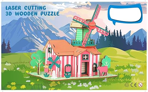 Miniatura 3 de Kit de modelo de molino de viento - Rompecabezas 3D de madera cortado con láser (82 piezas)