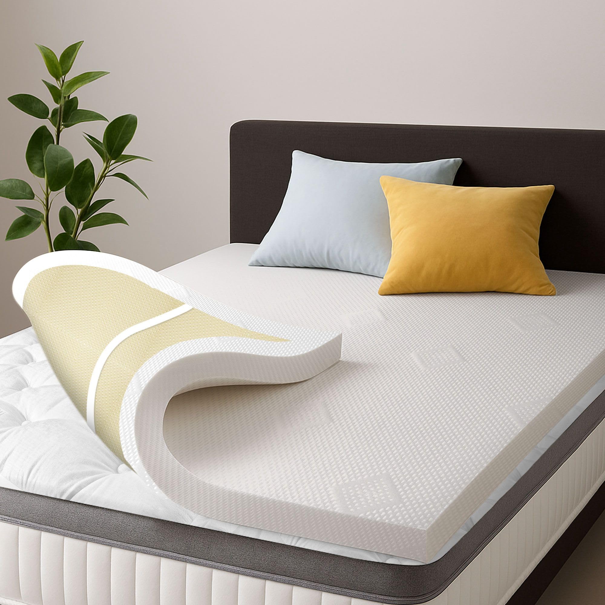 Comfyflex 5cm Memory Foam Mattress Topper with Zip Cover | High-Density Pressure Relief Topper | Non-Slip Backing & Secure Elastic Straps | Cooling Airflow, Ultra-Soft Comfort (4ft Small Double)