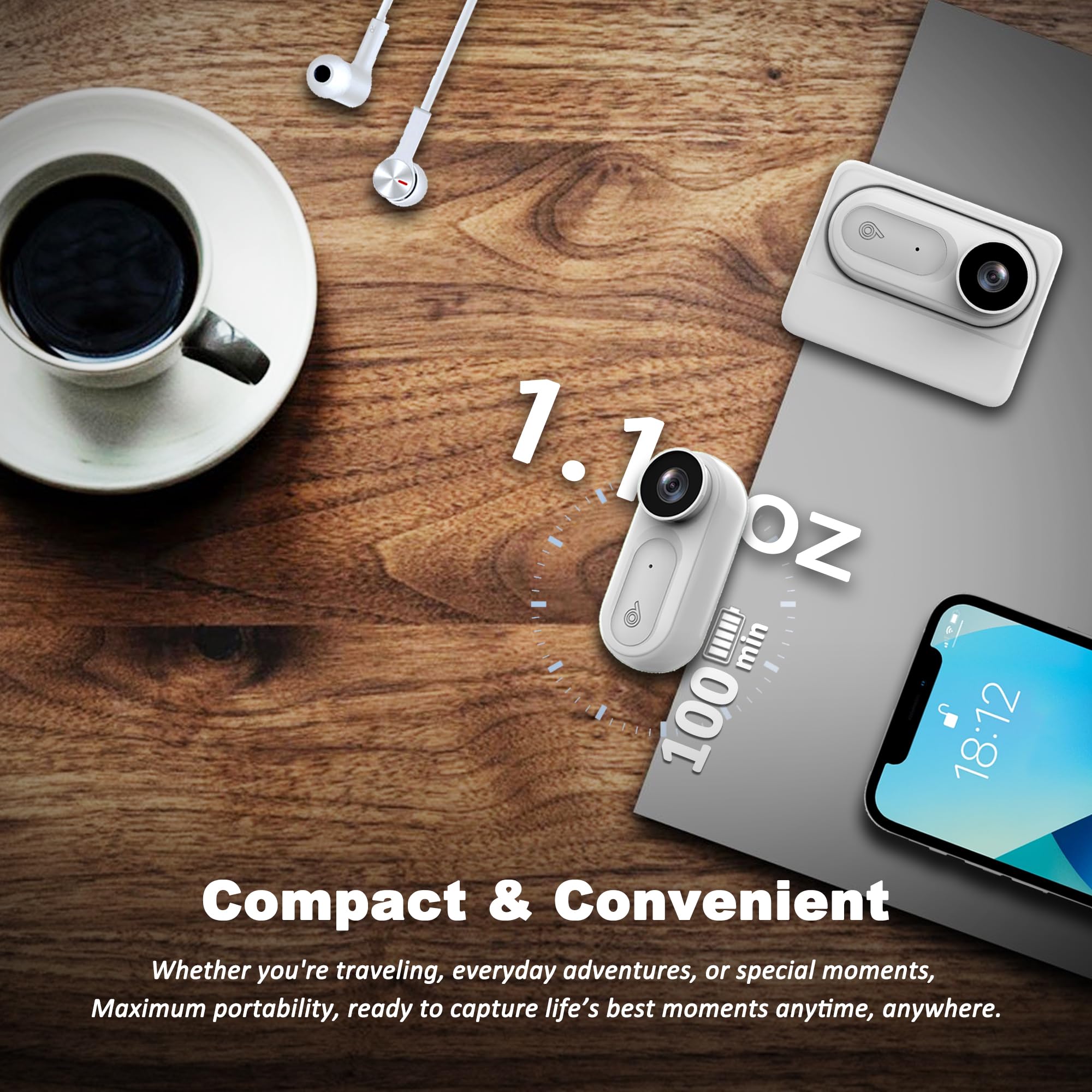 64GB FHD 1080P Mini Body Camera, IPX7 Waterproof Wearable Action Body Cam, Thumb Size Hands Free Recording Cameras with Audio & Video, Outdoor Portable Camcorder for Work, Travel, Pet (Black)