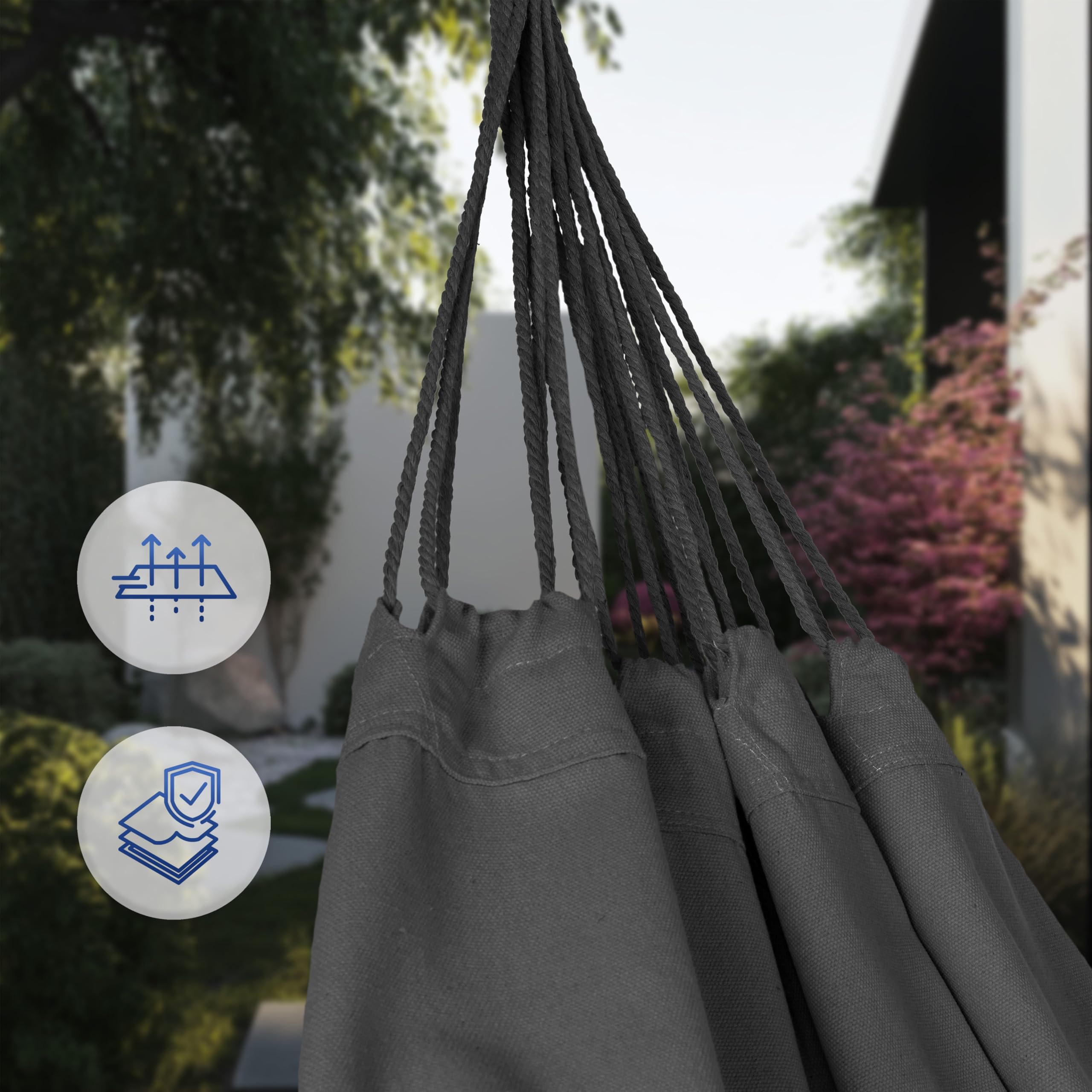 Hamac Suspendu - 200 x 150 cm - Hamac de Camping et Jardin Confortable - 250kg Capacité de Charge - 1-2 Personnes pour Intérieur, Balcon, Extérieur (Gris foncé)