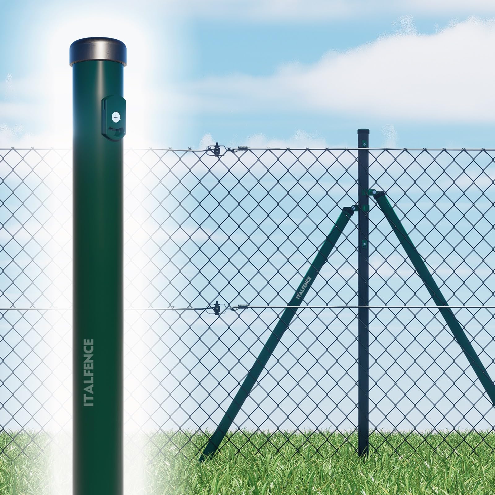 Set da 10 pali tondi tubolari in ferro plastificato verde [H225cm, Ø48mm]