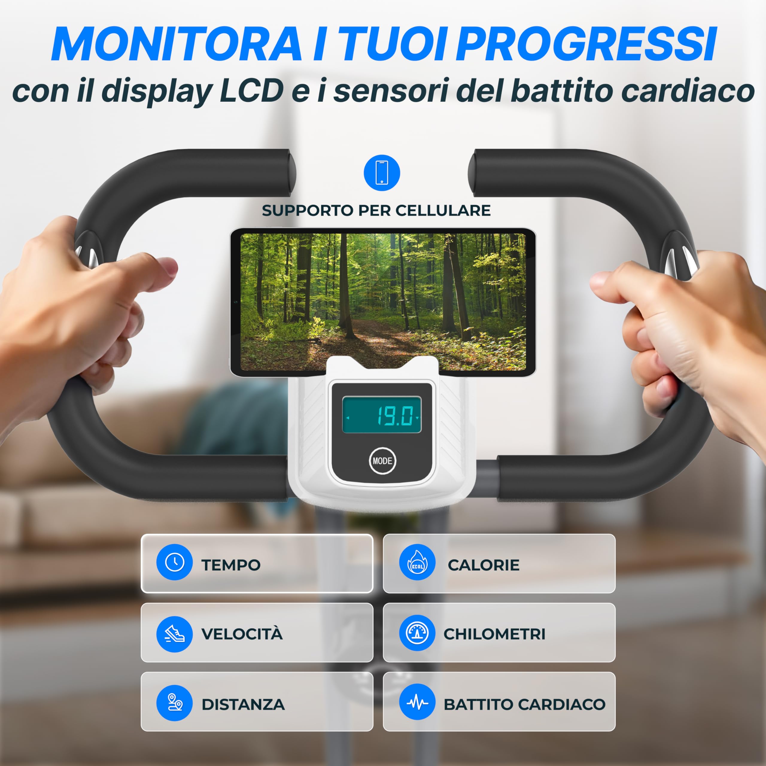 Ultrasport F-Bike Cyclette da Casa Pieghevole I Cyclette Pieghevole da Casa fino a 130 KG con Sella Extra Confortevole, LCD Display e Sensori delle Pulsazioni, Cyclette da Camera