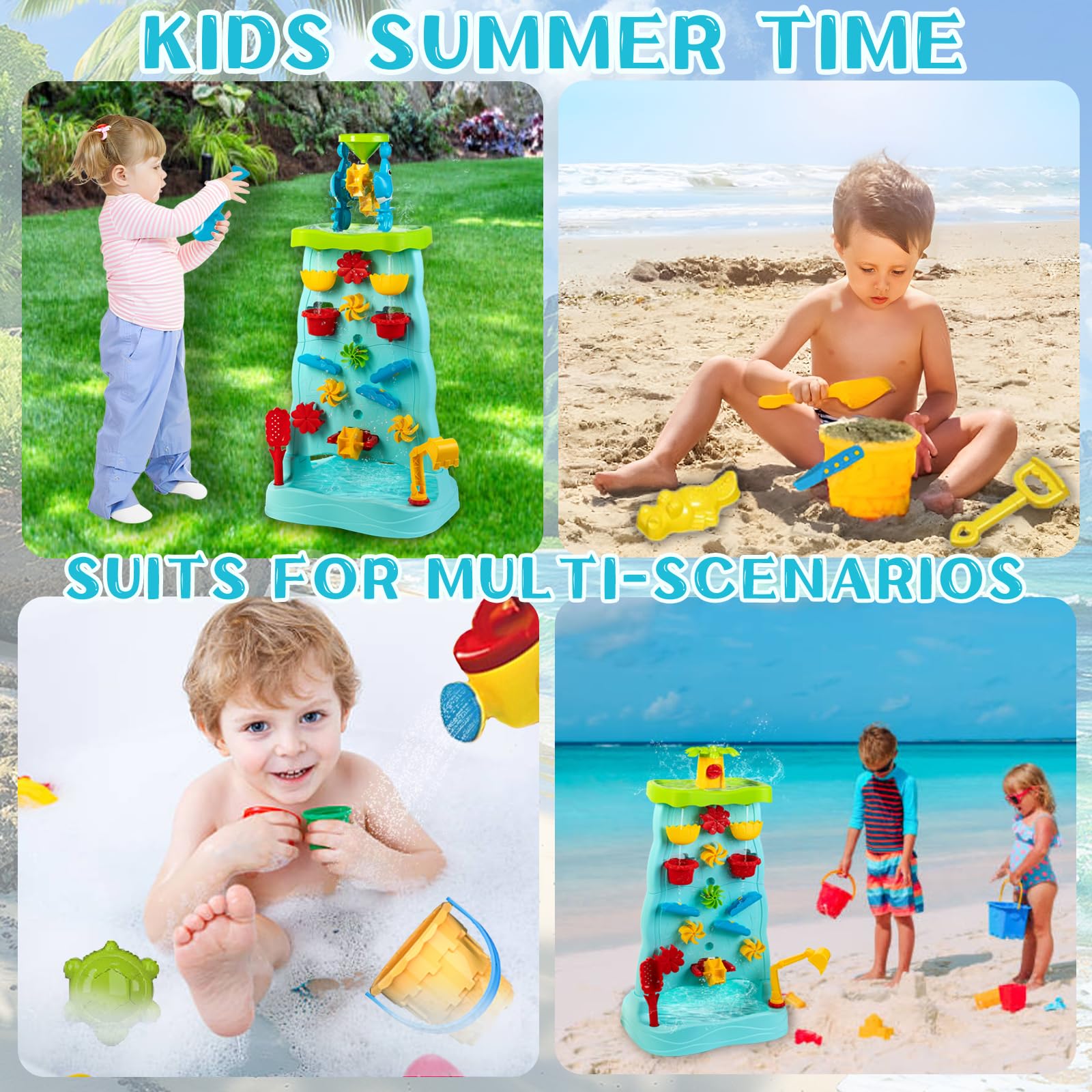 Cherubfunz Mesa de Agua y Laberinto de Cascada 2-en-1 Juegos Sensoriales para Niños Pequeños Exterior con Moldes de Playa