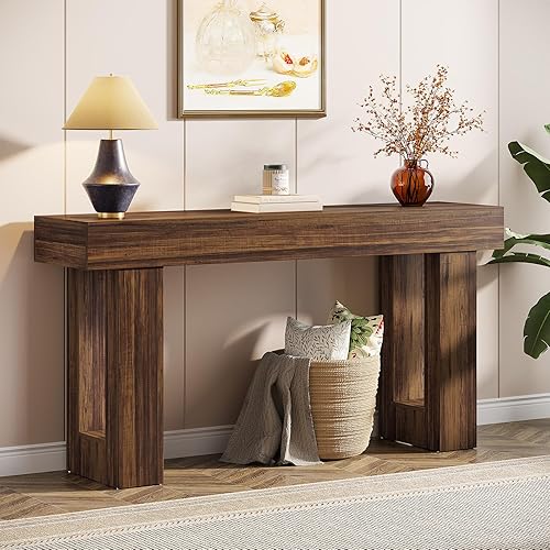 Tribesigns 63-Inch Long Console Table, MDF Wood Grain Rectangular Sofa