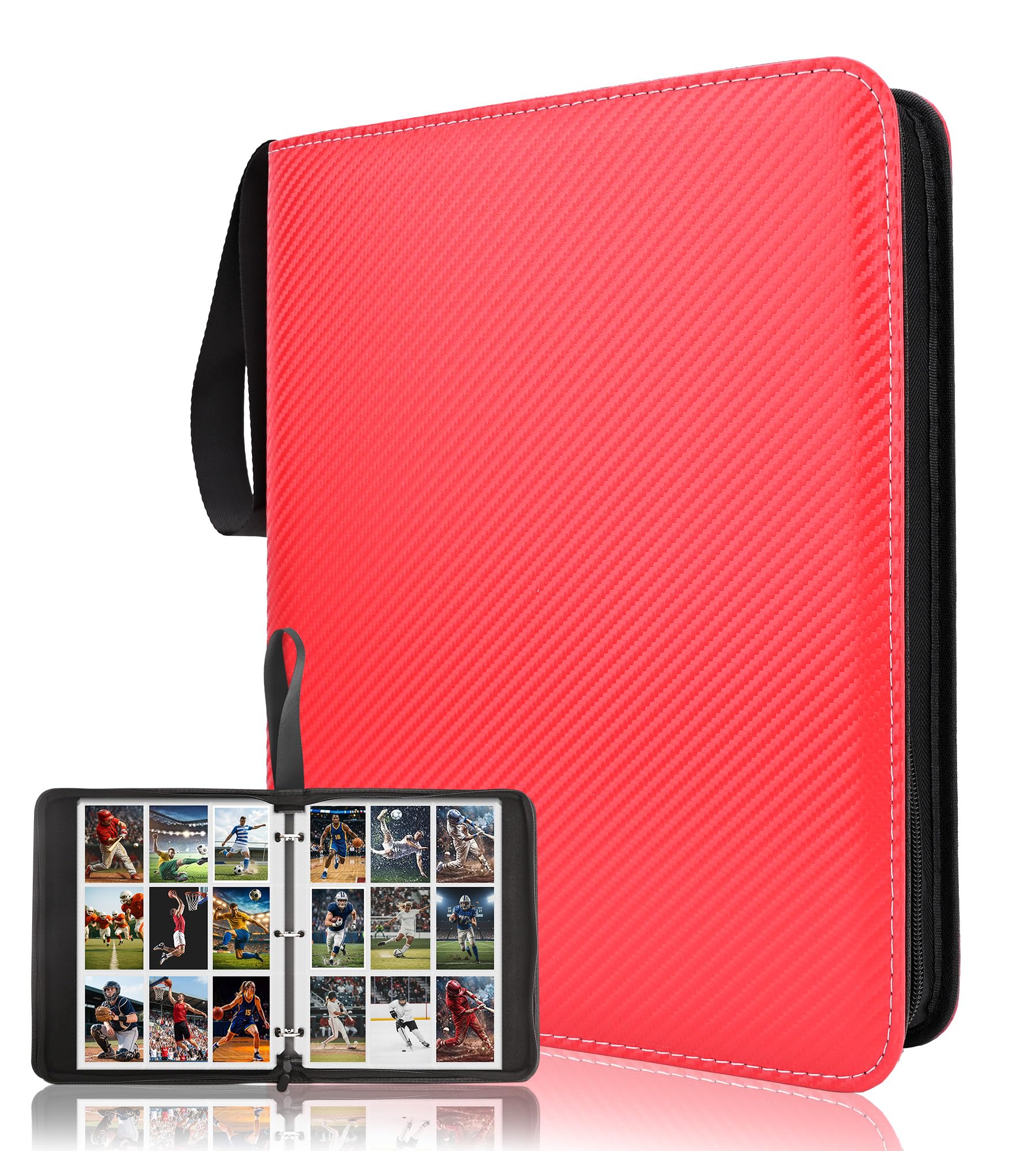 DOVEKERY Trading Card Album 9 Compartments, Card Scrapbook with Removable Sleeves, Waterproof PU Card Binder for TCG Football Folder (1080 Cards, Red)