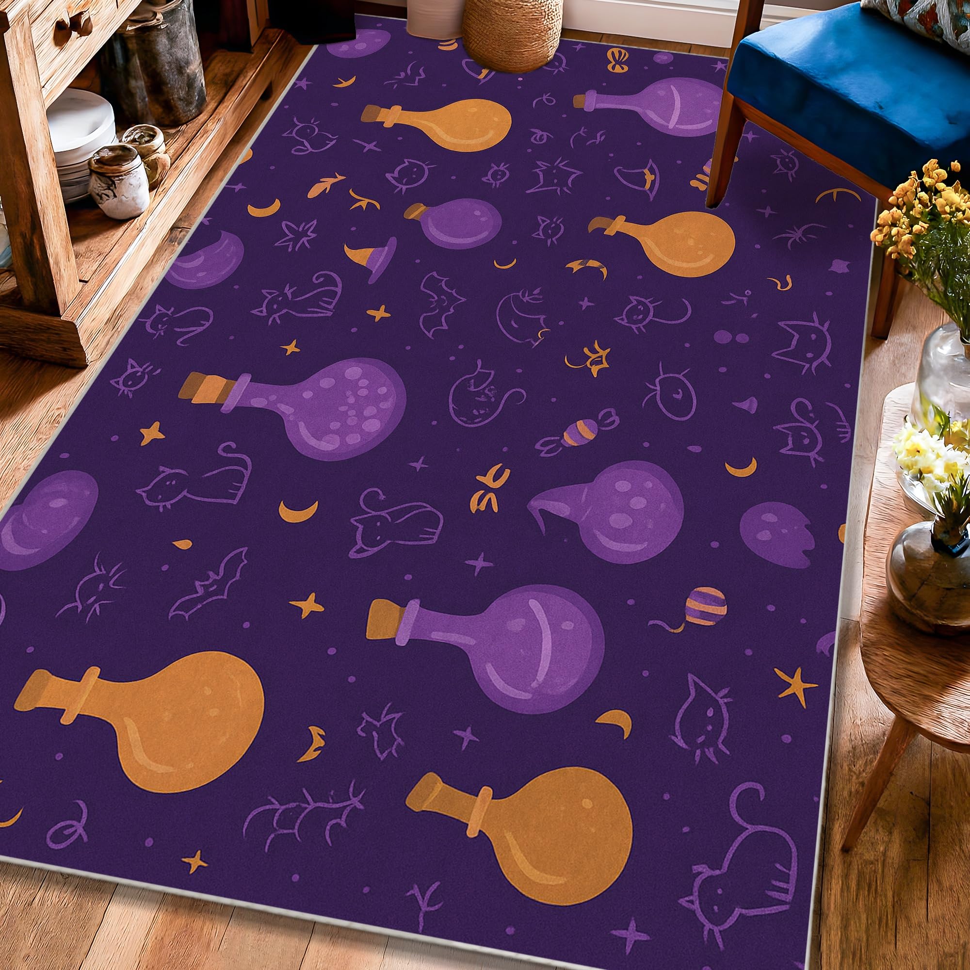Tapis d'Halloween fantaisiste chat chauve-souris tapis poils courts pour chambre et sous table