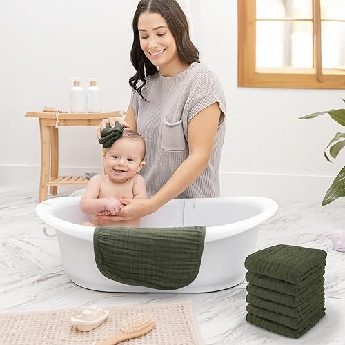 Miniatura 2 de Toallas de muselina de algodón para bebé, grandes, de 10 x 10 pulgadas, suaves sobre la piel sensible, absorbentes para niños y niñas, regalos