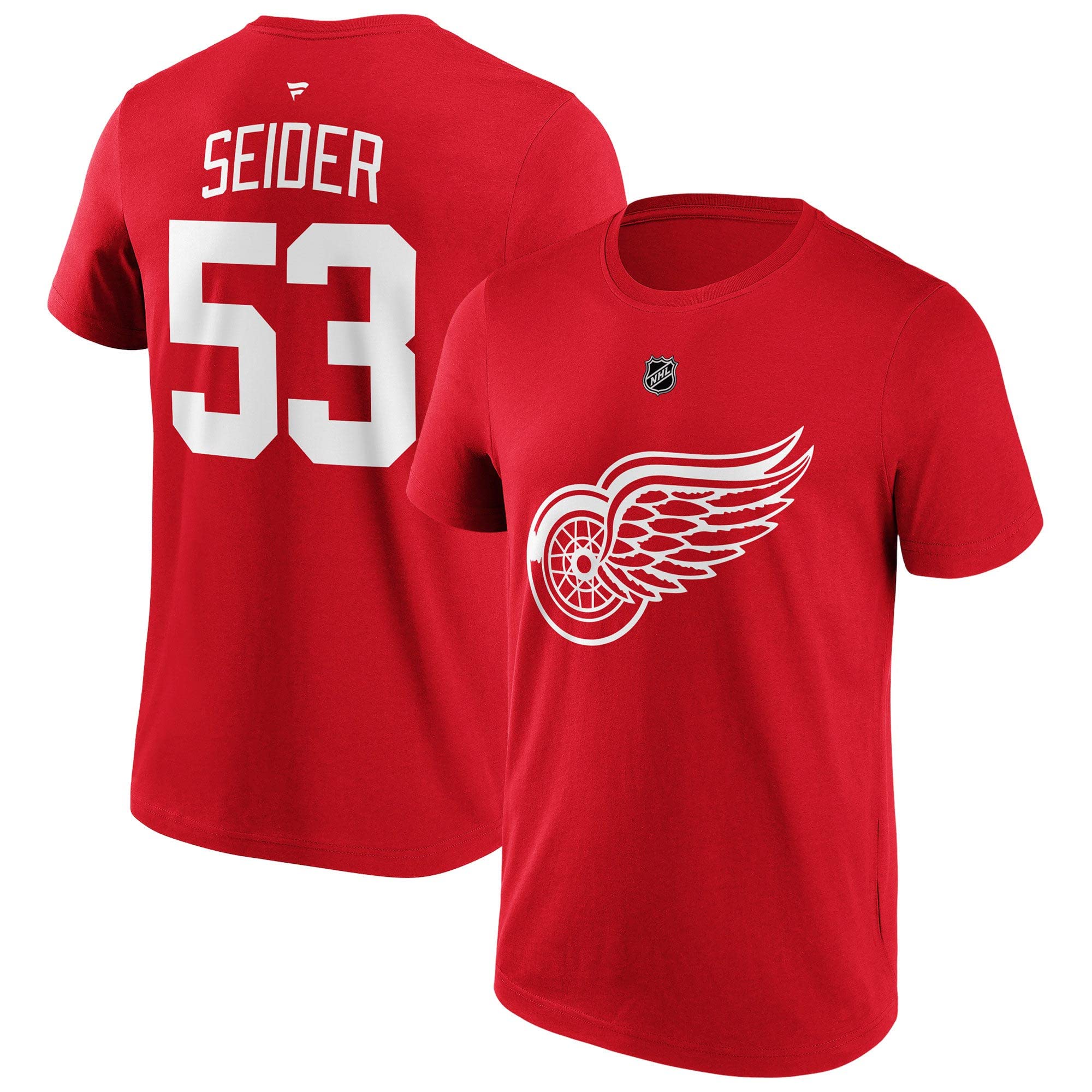 NHL Detroit Red Wings Moritz Seider #53 T-Shirt Name Number Playershirt rot