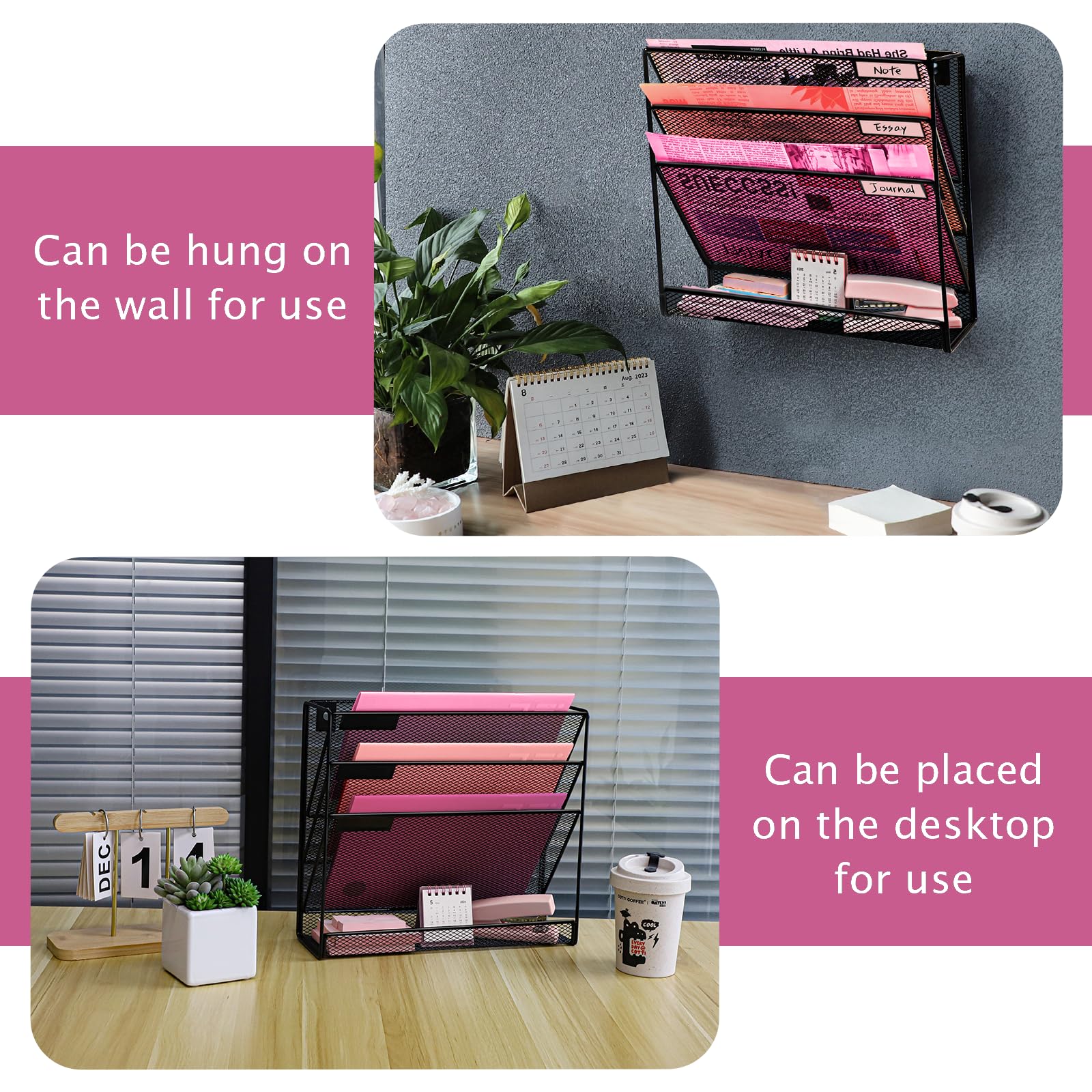 Lavatino 6-Tier Hanging Wall File Organizer – Mesh Metal Holder With Hooks, No Installation Needed For Home & Office, Black