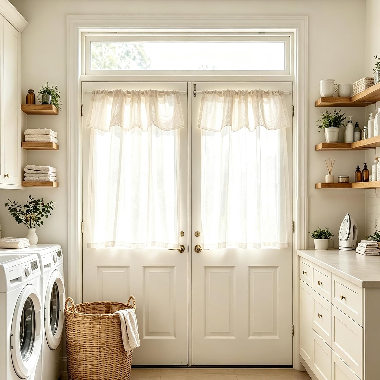 WARMTONE Kitchen Window Curtains - Light Filtering Window Treatments Tiers for Closet/Cafe/Bathroom, Farmhouse Style Home Decoration 30 inches Long, Oatmeal, Pack-2