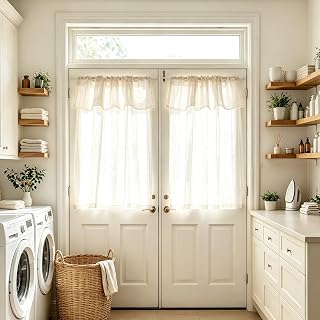 WARMTONE Kitchen Window Curtains - Linen Look Sheer Drape Tiers Farmhouse Style for Light Filtering Privacy Protect, Lightweighted Rod Pocket Top, 26" x 24", Oatmeal, Set of 2
