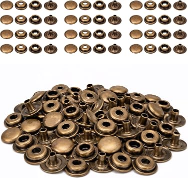 Weddecor 15mm Large Press Studs Heavy Duty Iron Four Parts Snap Fasteners for Leathercrafts, Boat Cover, Repair, Replacement, Clothing, Bronze, 100 Sets