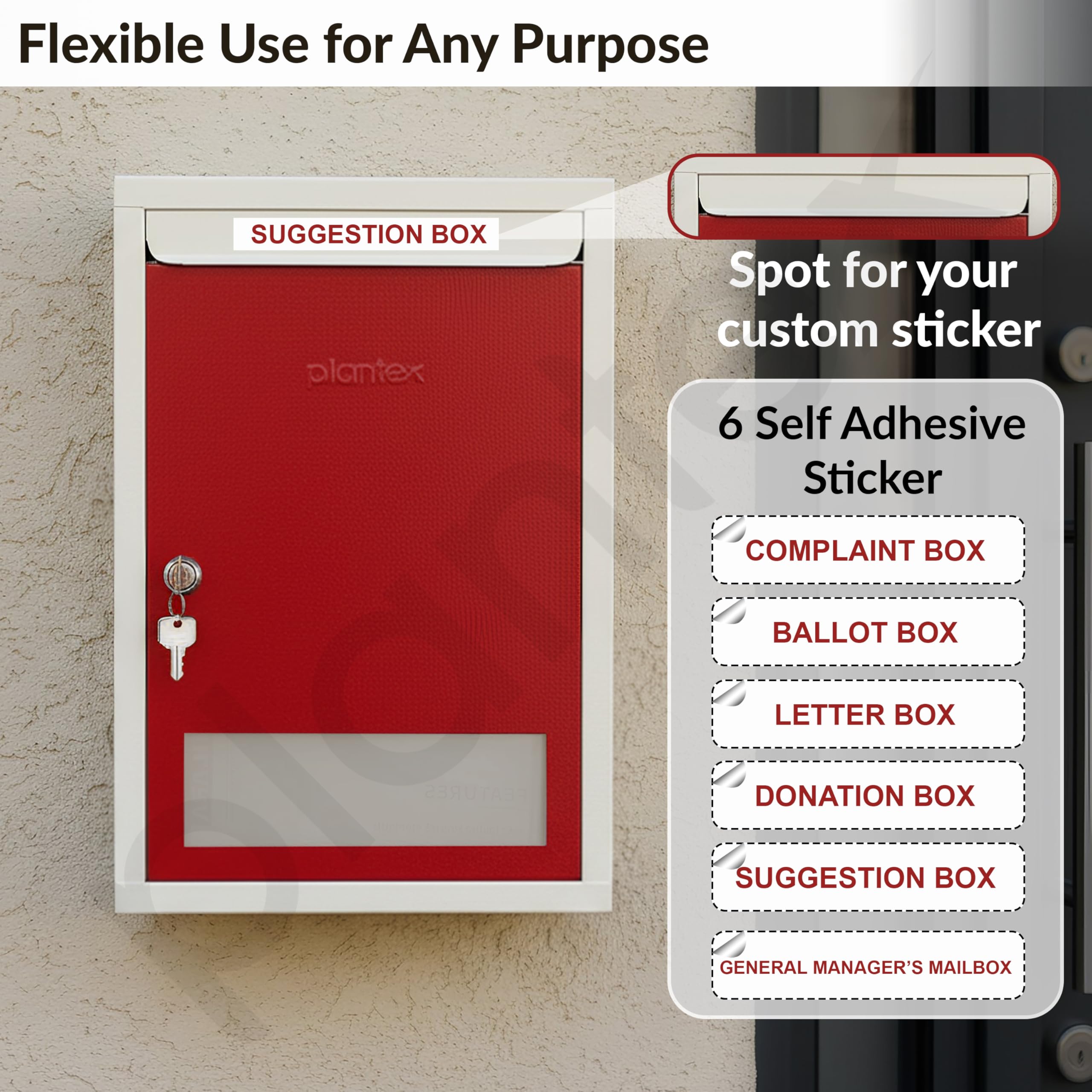 Plantex All in 1 Multipurpose Big Size Letter/Complaint/Suggestion/Donation Box with Lock - Table Top or Wall Mount (Red & Ivory) 4