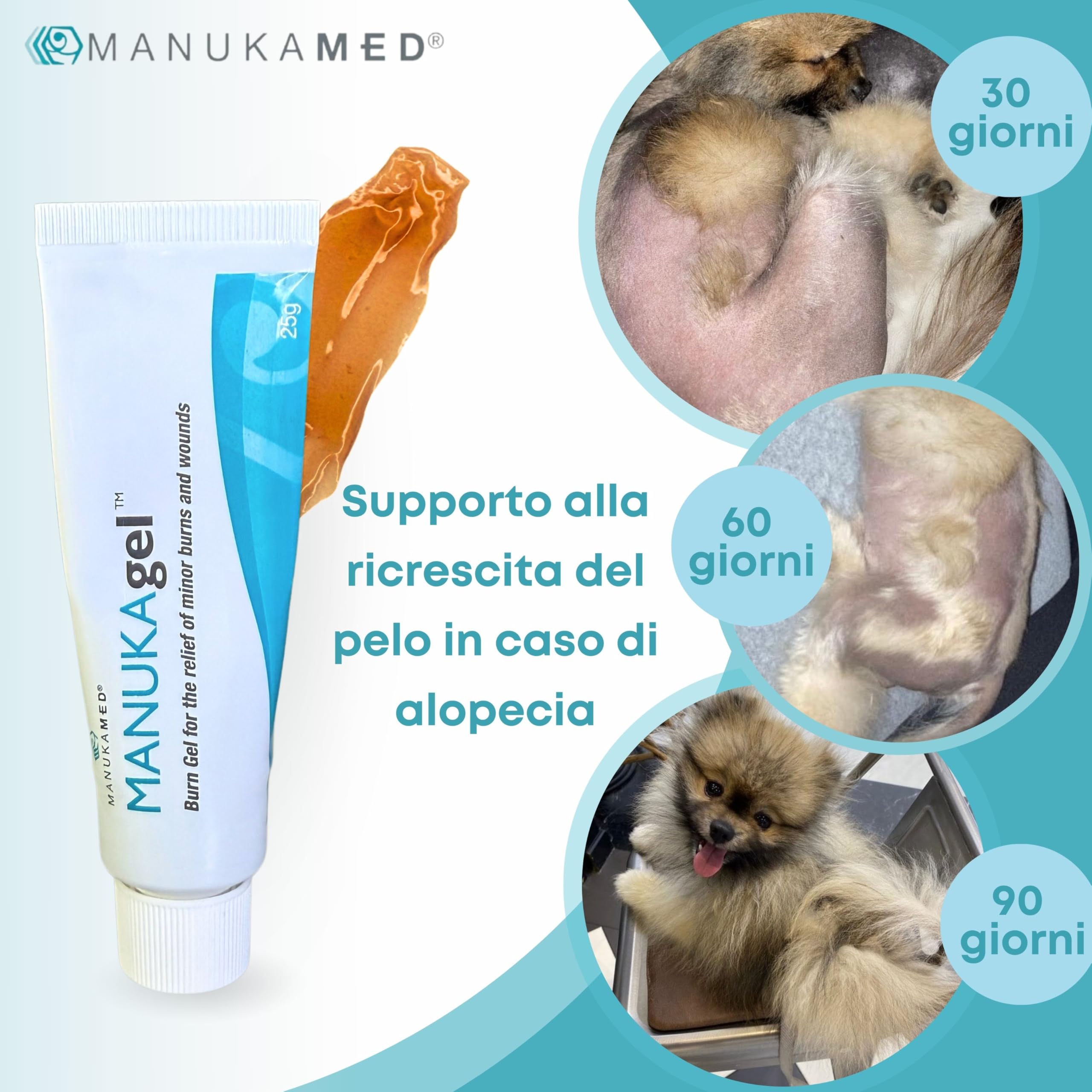 ManukaMed MANUKAgel Gel antibatterico, unguento per ferite per cani, gatti, cavalli, miele di Manuka 100% bioattivo MGO 560+/25 g