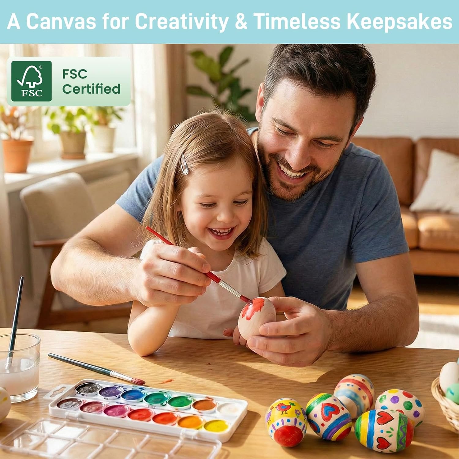 SallyFashion 60 PCS Wooden Easter Eggs, Fake Eggs for Dying DIY Party Favors Home Decor Basket Stuffer