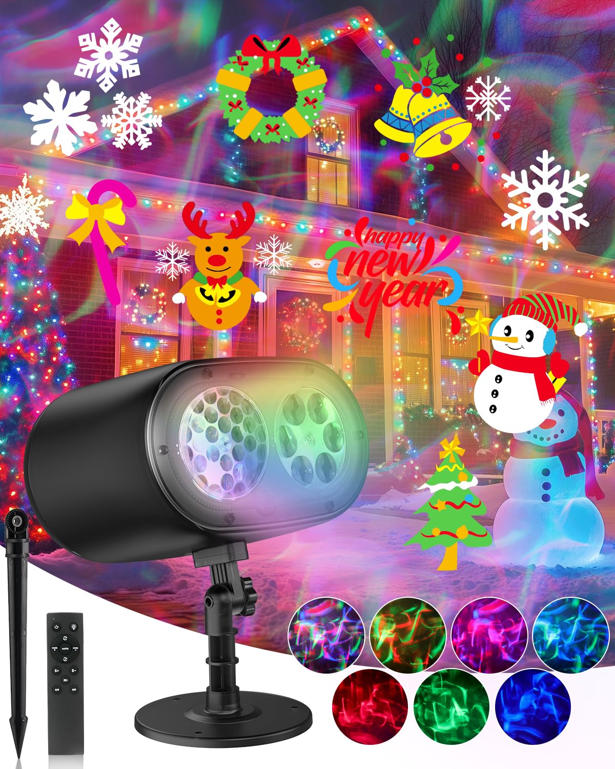 2025 Upgraded Brighter HD Christmas Projector Lights, IP67 Waterproof Outdoor Christmas Decoration Projector Light
