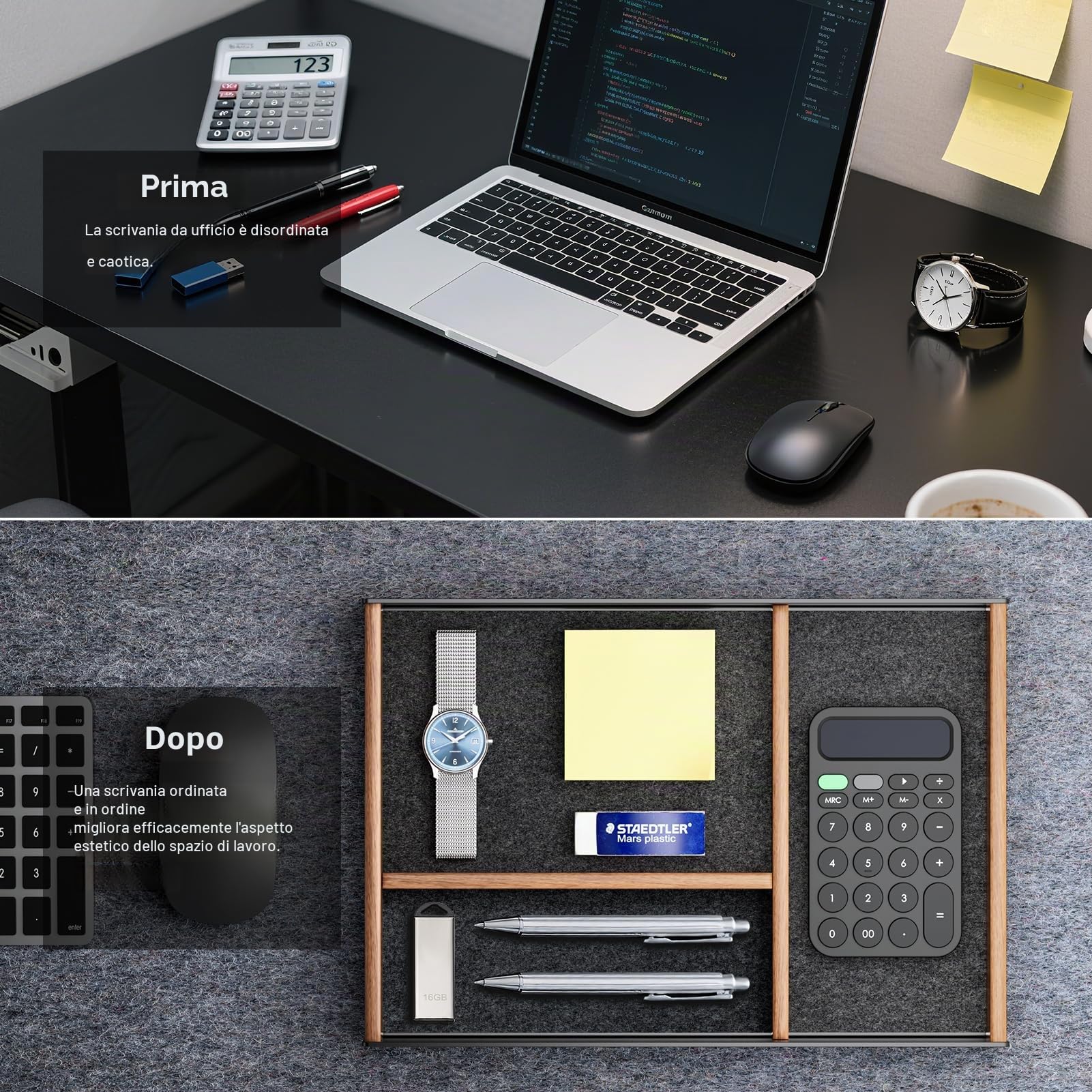 Vassoio da scrivania in legno, organizer da cassetto, stand appendiabiti da uomo in alluminio e noce, accessori da ufficio estetici, casa, forniture, chiavi, penne, orologi