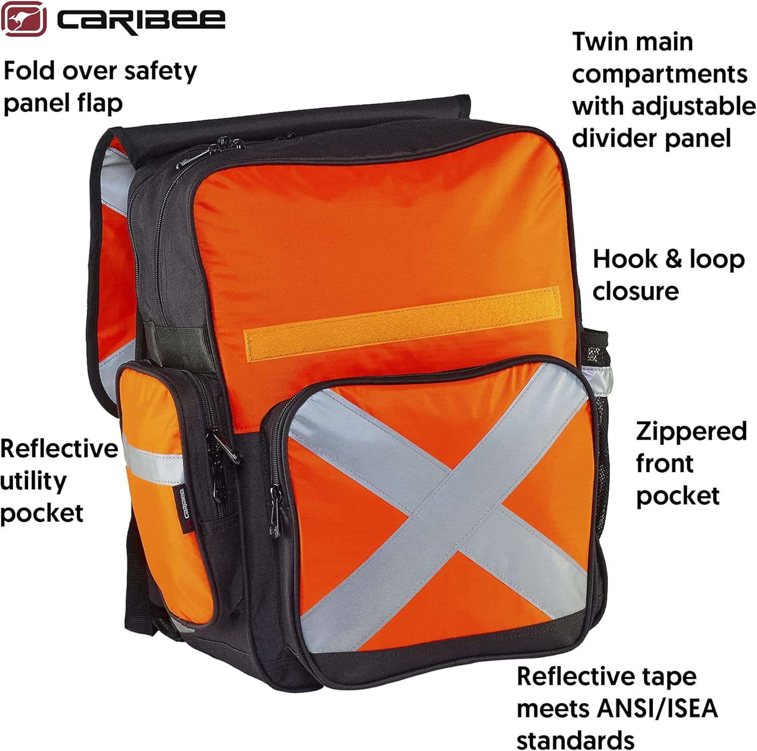 Caribee Pilbara Large Work Backpack - Hi Vis Orange with Reflective Safety Tape for Job Sites, Hunting, Motorcycling and Emergency Use