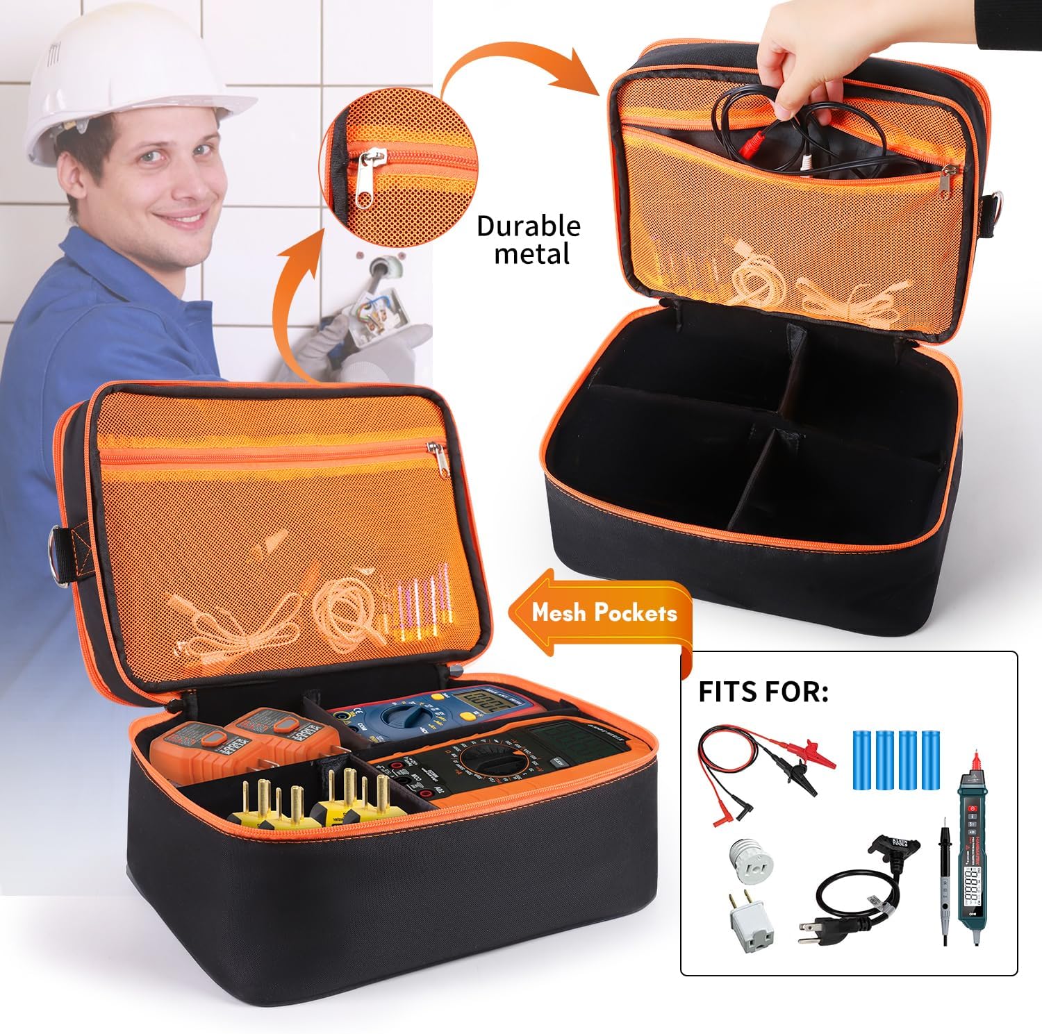 Storage Bag Compatible with Klein Tools ET310 AC Circuit Breaker, GFCI Outlet Electrical Tester, Home Tester Kit Bag, Storage Case for Electrical Test Kit, Digital Multimeter, Clamp Meter, Bag Only - Image 4