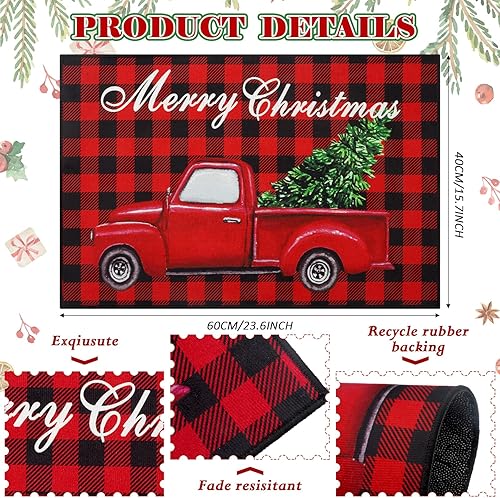 Miniatura 3 de Tapete de Navidad, tapete decorativo de árbol de Navidad, lavable y antideslizante, tapete de piso de búfalo negro y rojo, para puerta de porche