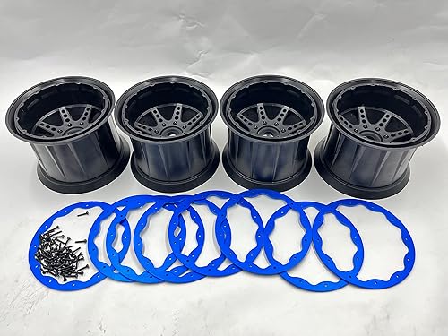 Miniatura 9 de SF 202316 EMOX - Llantas de 3.8 pulgadas, 4 anillos Beadlock (negro) para 18 axial Cross RC EMOX ARRMA KRATON HPI Savage FS Tank HSP 94880 HNR H9901