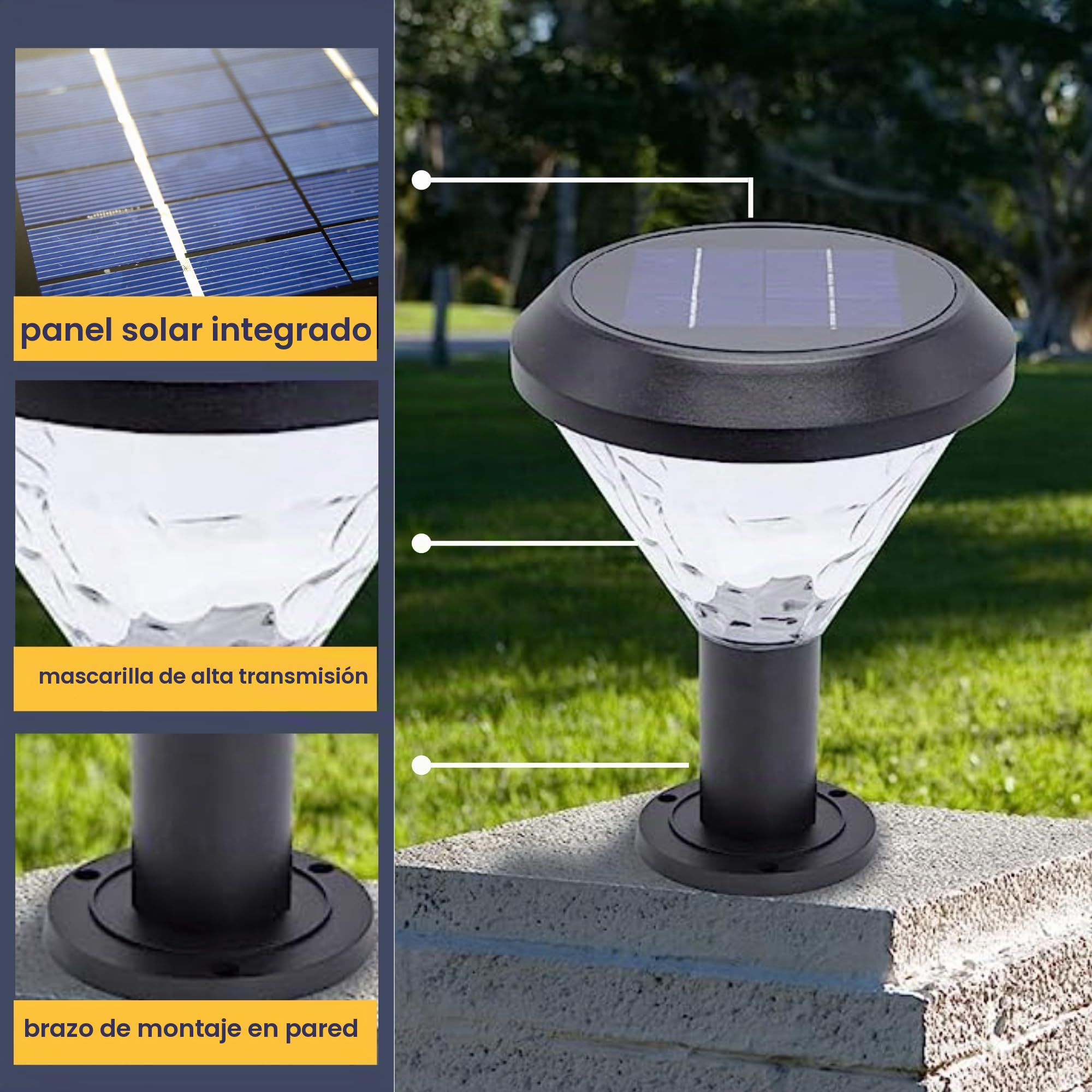 Vicyol S&D Farol de Poste Solar Exterior, Lámpara LED en Pedestal, Foco Impermeable con Mando a Distancia y Encendido Inteligente para iluminación de Jardín, Patio, Terraza.