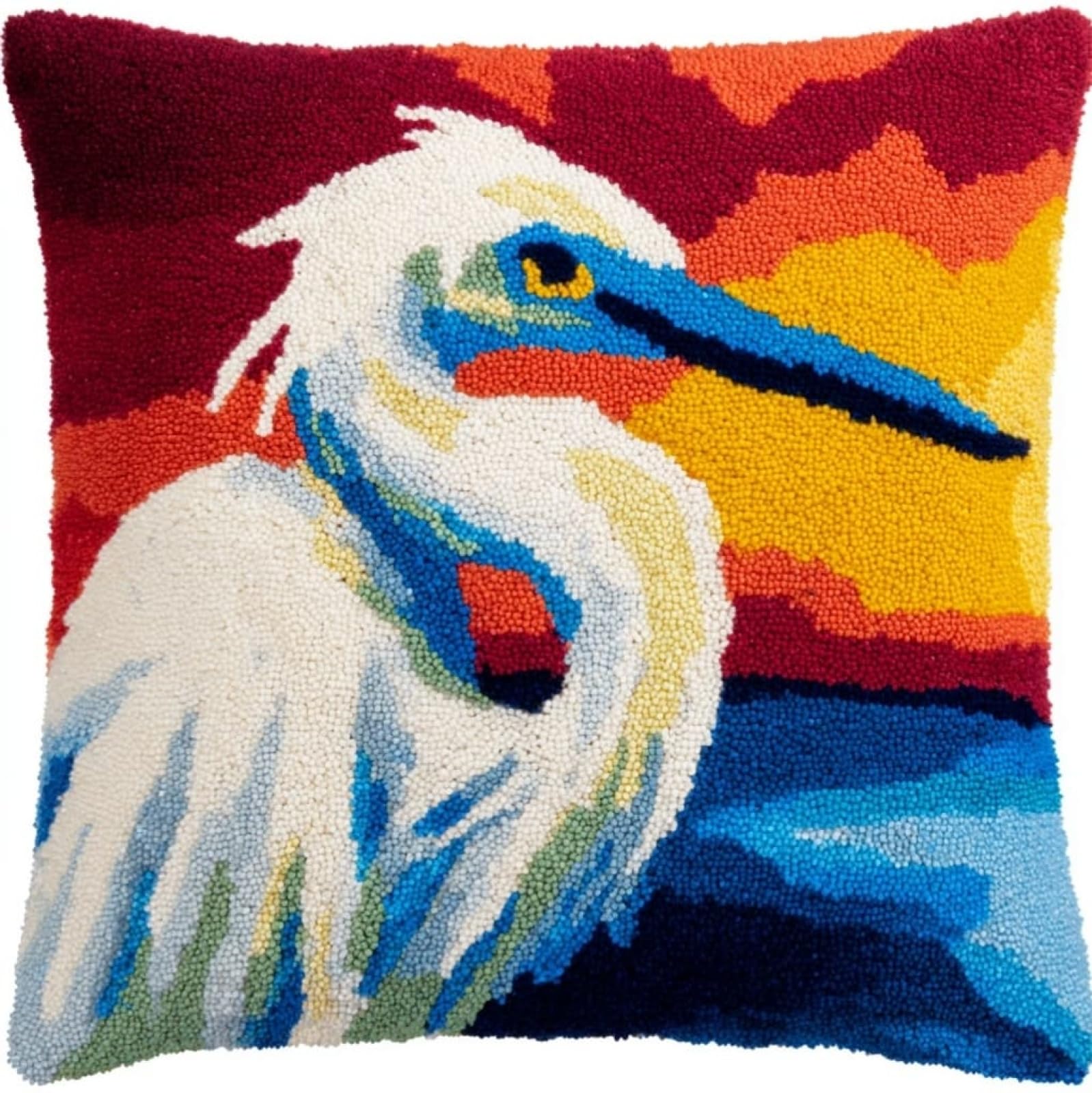 Henypt DIY Latch Hook Kit 43x43cm / 17x17 Inch,Egrets Complete Crochet Rug Kit with Yarns & Hook,Creative Needlework Gift for Family