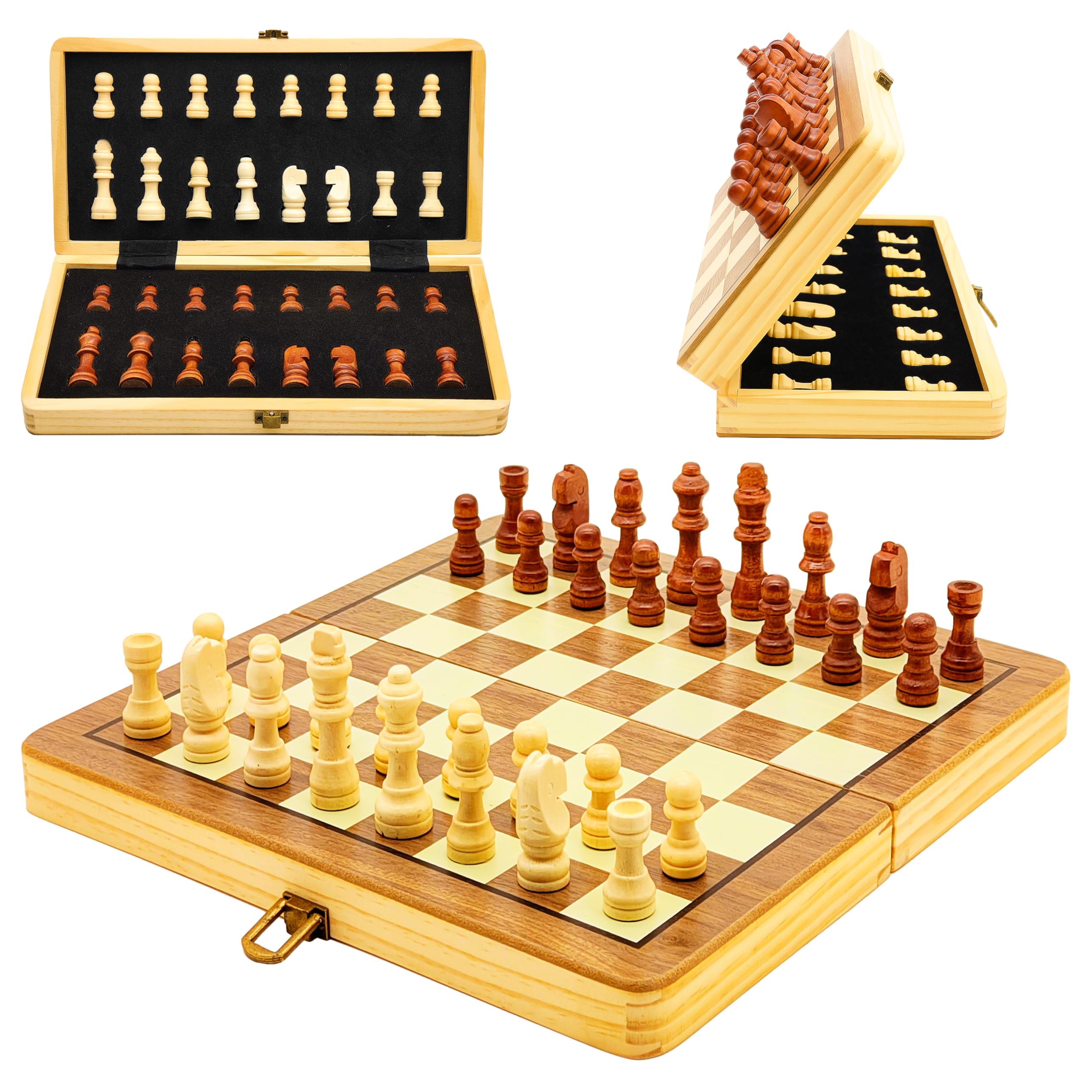 VGRASSP 12 Inch Foldable Wooden Magnetic Chessboard Set Toy - Tournament-Style Premium-Build Chess Set with Magnetic Chessmen Pieces - Ideal for Family Games - Multicolor-image-49