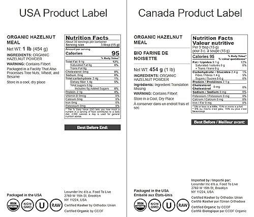 Miniatura 10 de Harina de avellana orgánica, 5 libras  Polvo de nuez Filbert natural sin OMG, finamente molida, pura, cruda, vegana, kosher, keto, paleo amigable