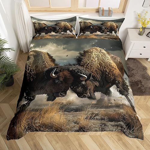 Erosebridal Bison - Juego de funda de edredón tamaño individual, juego de ropa de cama de búfalo de búfalo de vida silvestre occidental de 2 piezas,