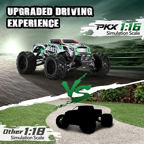 Miniatura 6 de PKX Coches RC grandes 116, camión de control remoto de alta velocidad 4WD 31KPH para niños, 2.4Ghz todo terreno RC Monster Truck con 2 baterías,