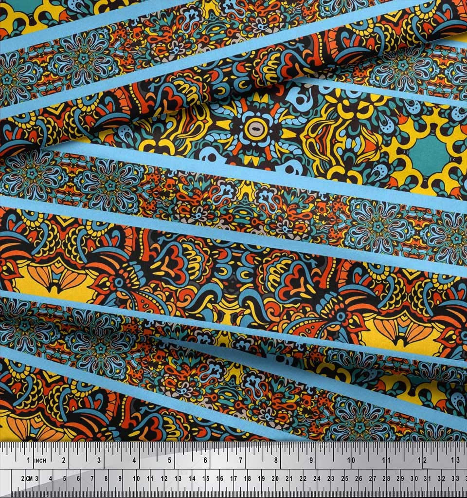 Soimoi Cotton Canvas Fabric - Stripe & Mandala Kaleidoscope Print 42 Inch Wide Sewing Material