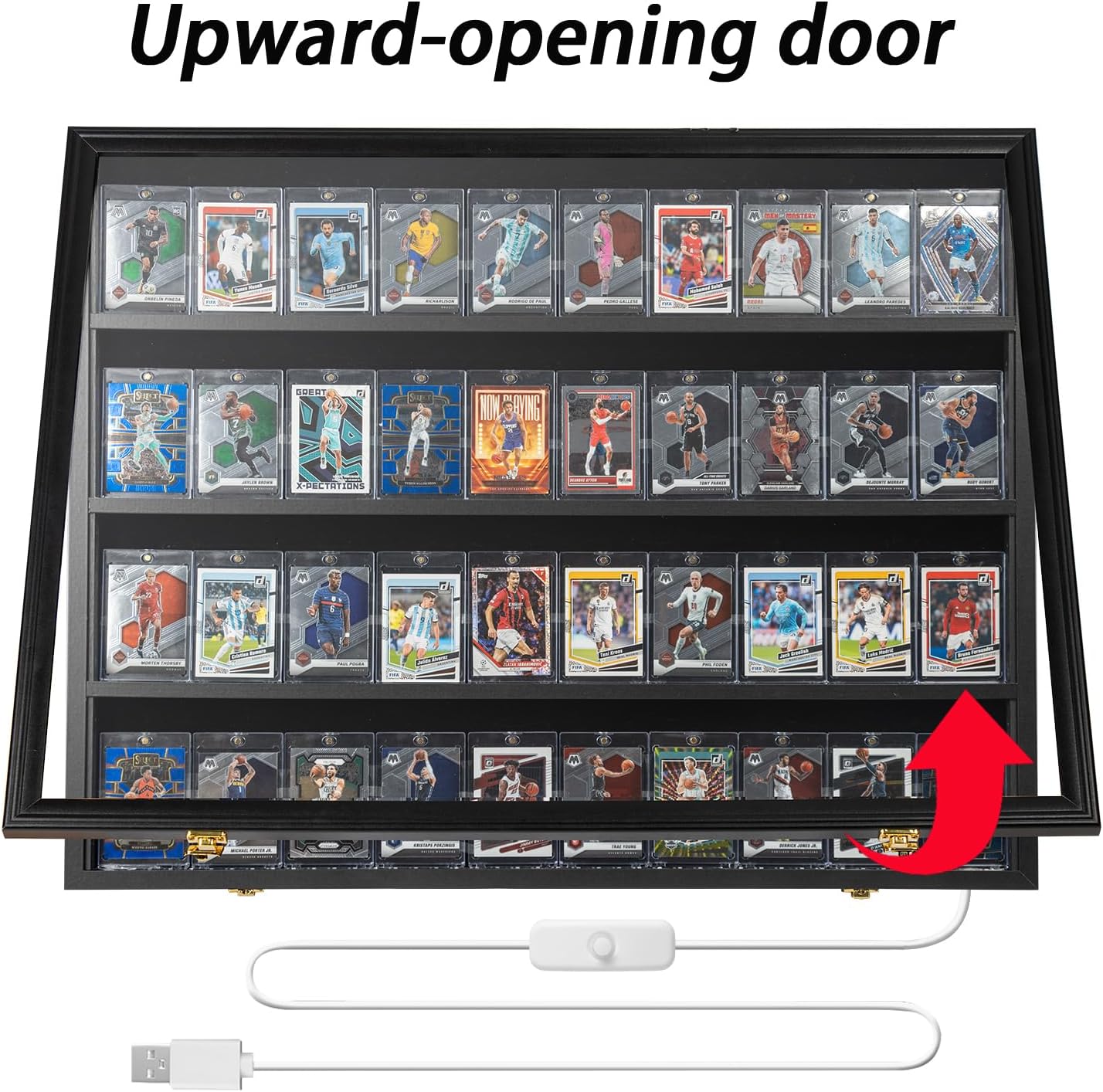 DuvinDD Baseball Cards Display Case with LED Light, Wall Pokemon Card Display Case Protector for PSA Slab Sports Cards, Large Trading Card Display Cabinet with Lockable Door & UV Protection