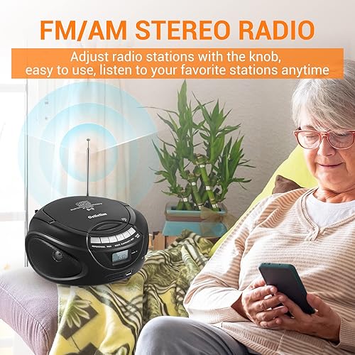 Miniatura 3 de Gelielim Reproductores de CD portátiles para el hogar, CD Boombox con radio estéreo AMFM, Bluetooth, USB, tarjeta SD, unidad MMC, entrada auxiliar,