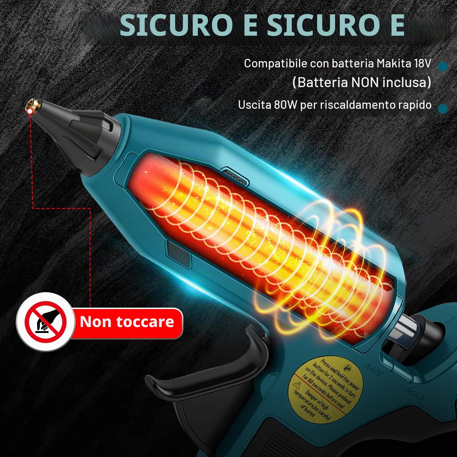 Pistola Colla a Caldo Senza Fili per Makita 18V (senza Batteria) | 100W, Max. 200℃, Preriscaldamento Rapido, Display Temperatura e Batteria, per Fai-da-te e Riparazioni