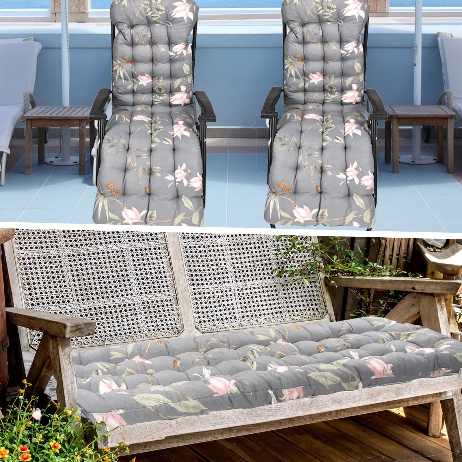 Cojín Tumbona Colchón, Colchoneta Tumbona Exterior, Cojín para Tumbona de Jardín, Antideslizante Espesar Cojín acolchado para tumbonas para Jardín, Piscina, Playa, Terraza y Balcón (170x53cm) (D)