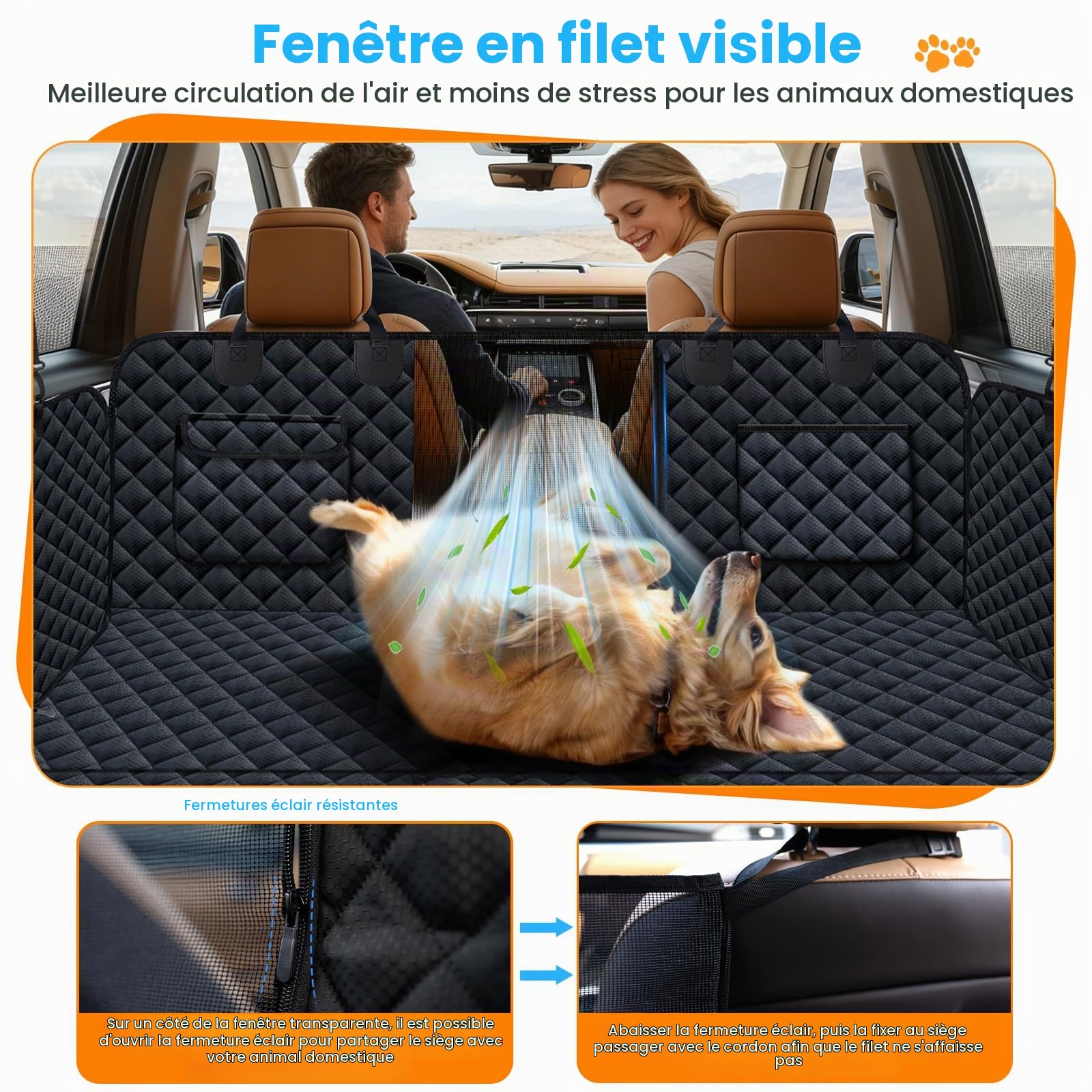 Housse Voiture Chien, Hamac pour Chien 100% Étanche avec Fenêtre en Maille, Protecteur de Siège Arrière Résistant aux Griffes et Antidérapant pour Chiens pour Voitures, Camions et SUV