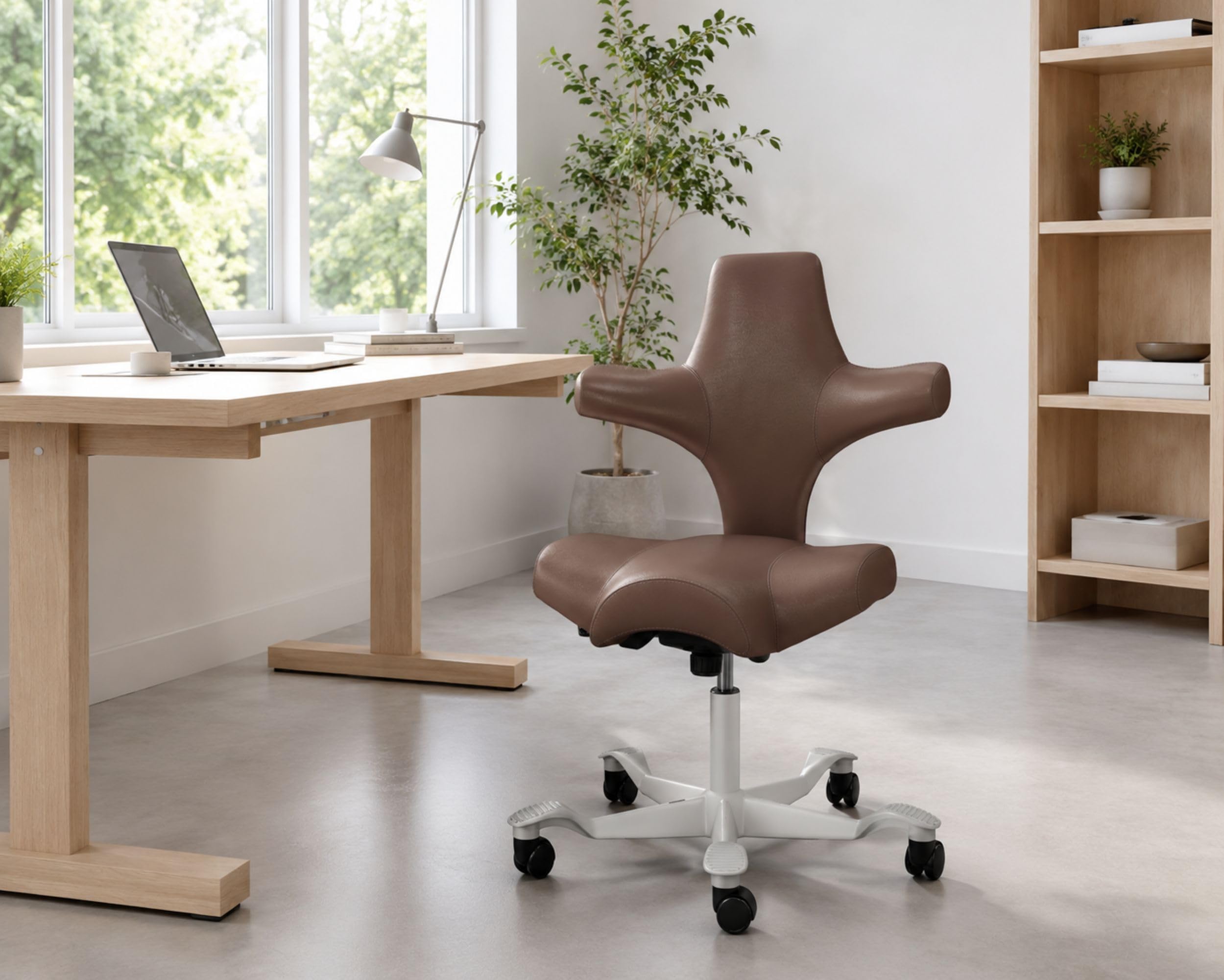 HAG Capisco Standard Chair-Silver Frame-Upholstered Brown Mahogany Vinyl