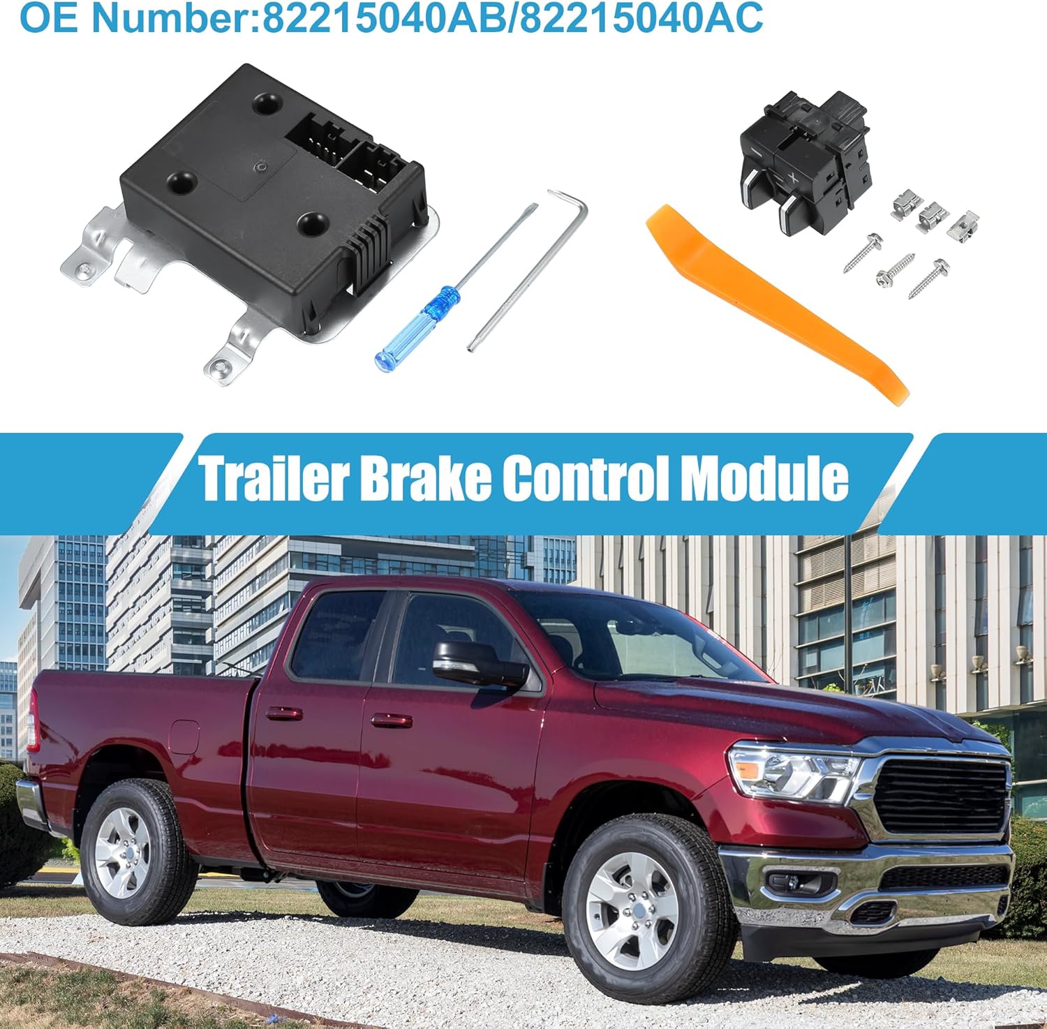 Trailer Brake Control Module Switch Kit No.82215040AB/82215040AC with Tool Instrument Panel Switch for Ram 1500 2500 3500 2013-2018