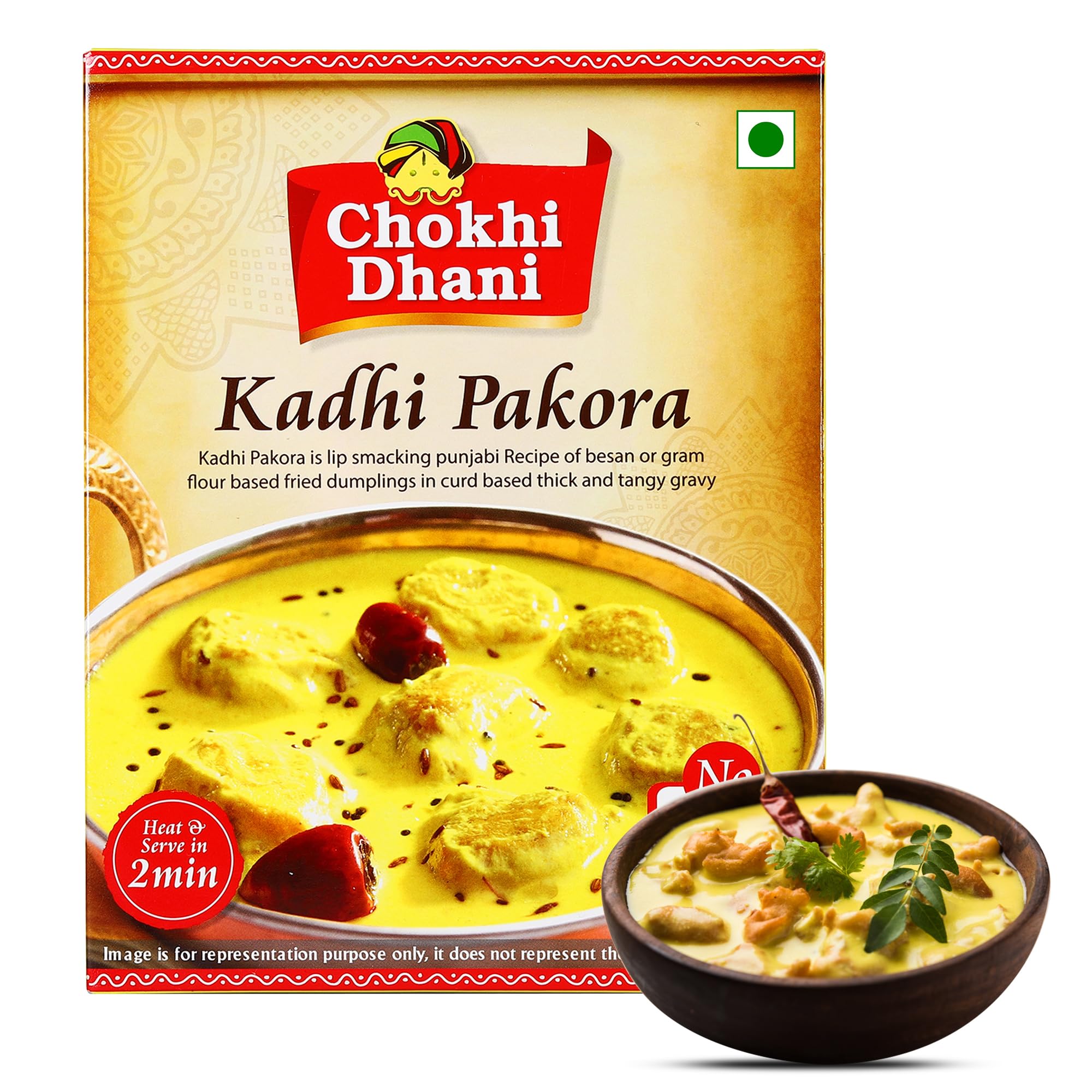 Chokhi Dhani Kadhi Pakora – Ready to Eat Indian Curry Meal | Just Heat & Eat | Authentic Kadhi Pakoda with Gram Flour Dumplings | Microwavable Pack | 300g (Pack of 1)