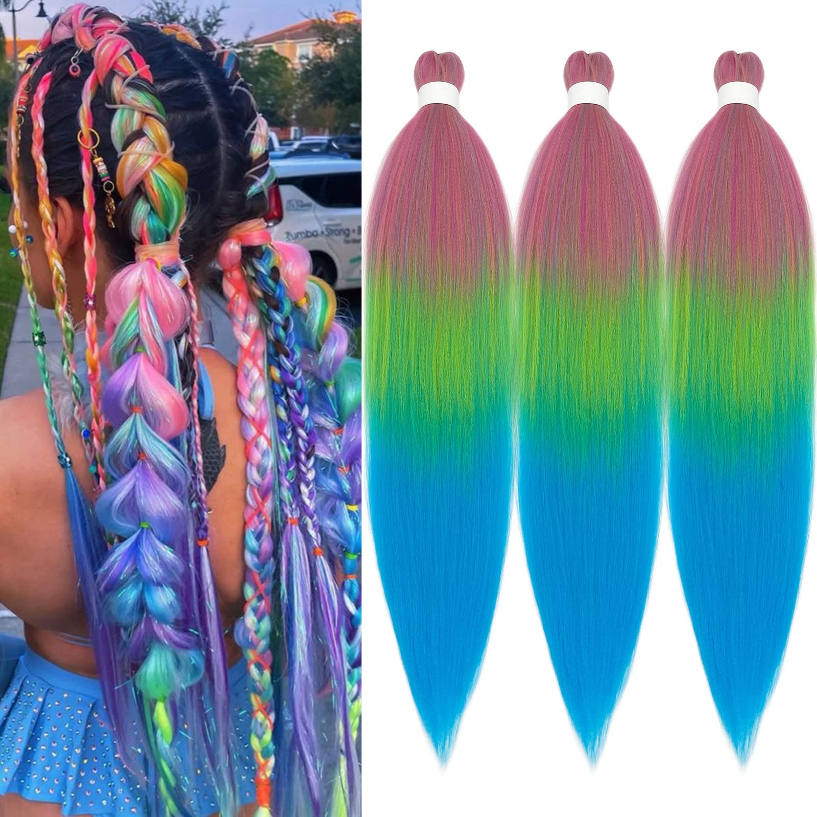 A Yuchen Colored Ombre Braiding Hair Pre Stretched Prestretched Braiding Hair Ombre Kanekalon Hair Extensions for Braiding Synthetic Knotless Kids Micro Jumbo Box Braids Hair