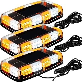 3 Pack Roof Top Mini Strobe Light Bar 48 LED Strobe Warning Light Magnetic Base Amber White Flashing Emergency Safety Warning Strobe Beacon Lamp for Construction Vehicle Snowplow Tow Truck Postal Car