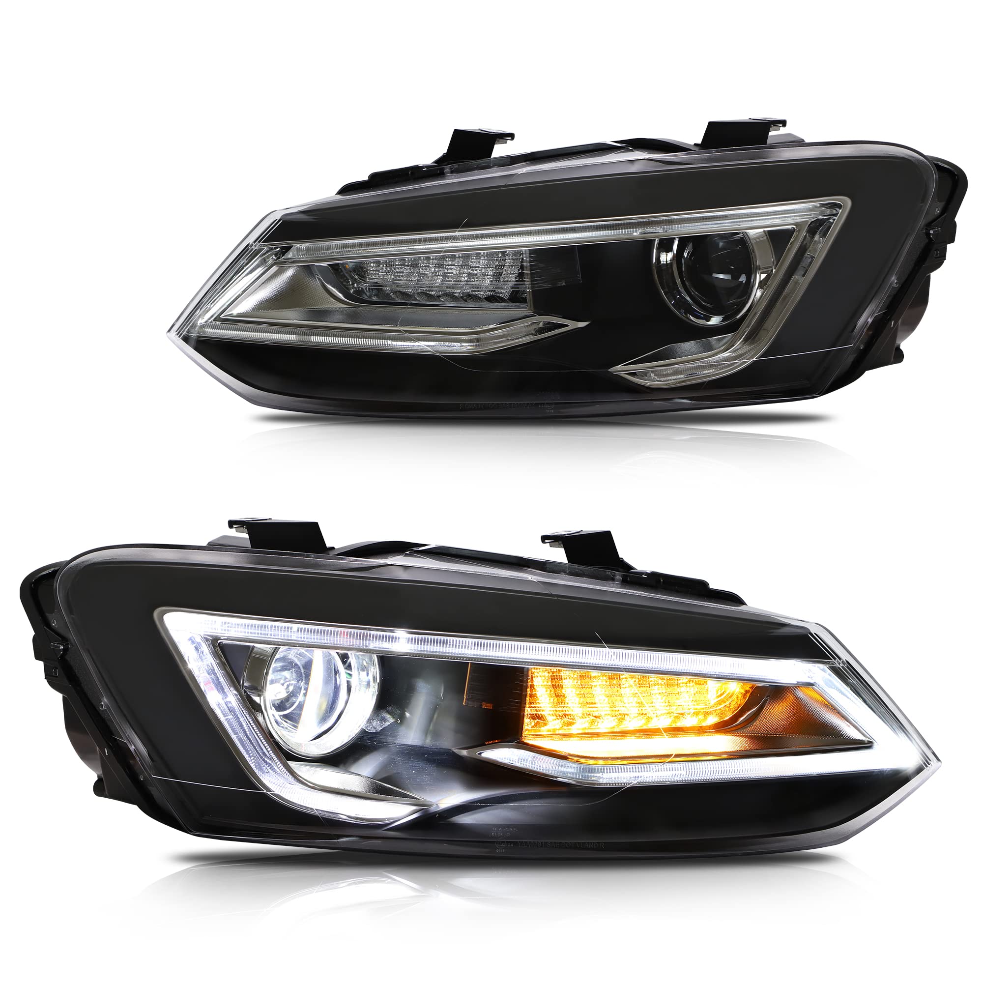 VLAND LED Headlights for Polo MK5 6R 6C 2009-2017(Not for GTI), Front Lamp with Sequential Turn Signal (H5 Lens)