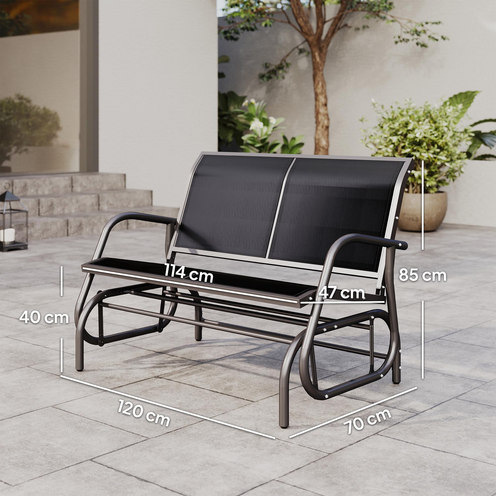 Outsunny Banco Balancín Tipo Silla Oscilante de Jardín o Patio con 2 Plazas 120x70x85 cm Carga 200kg Metal y Tela Texteline