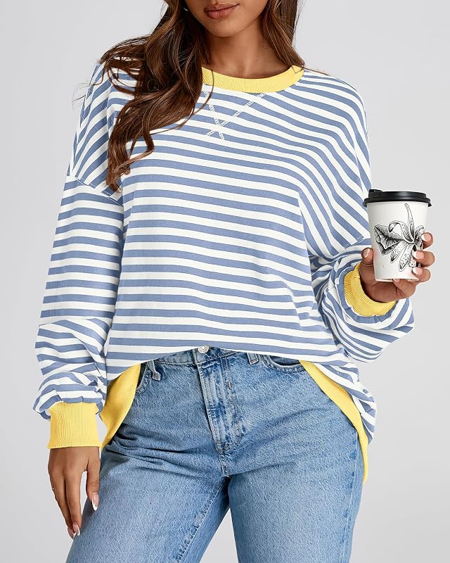 BTFBM Oversized Sweatshirt For Women 2026 Fall,Blue Beige White,XL image 6