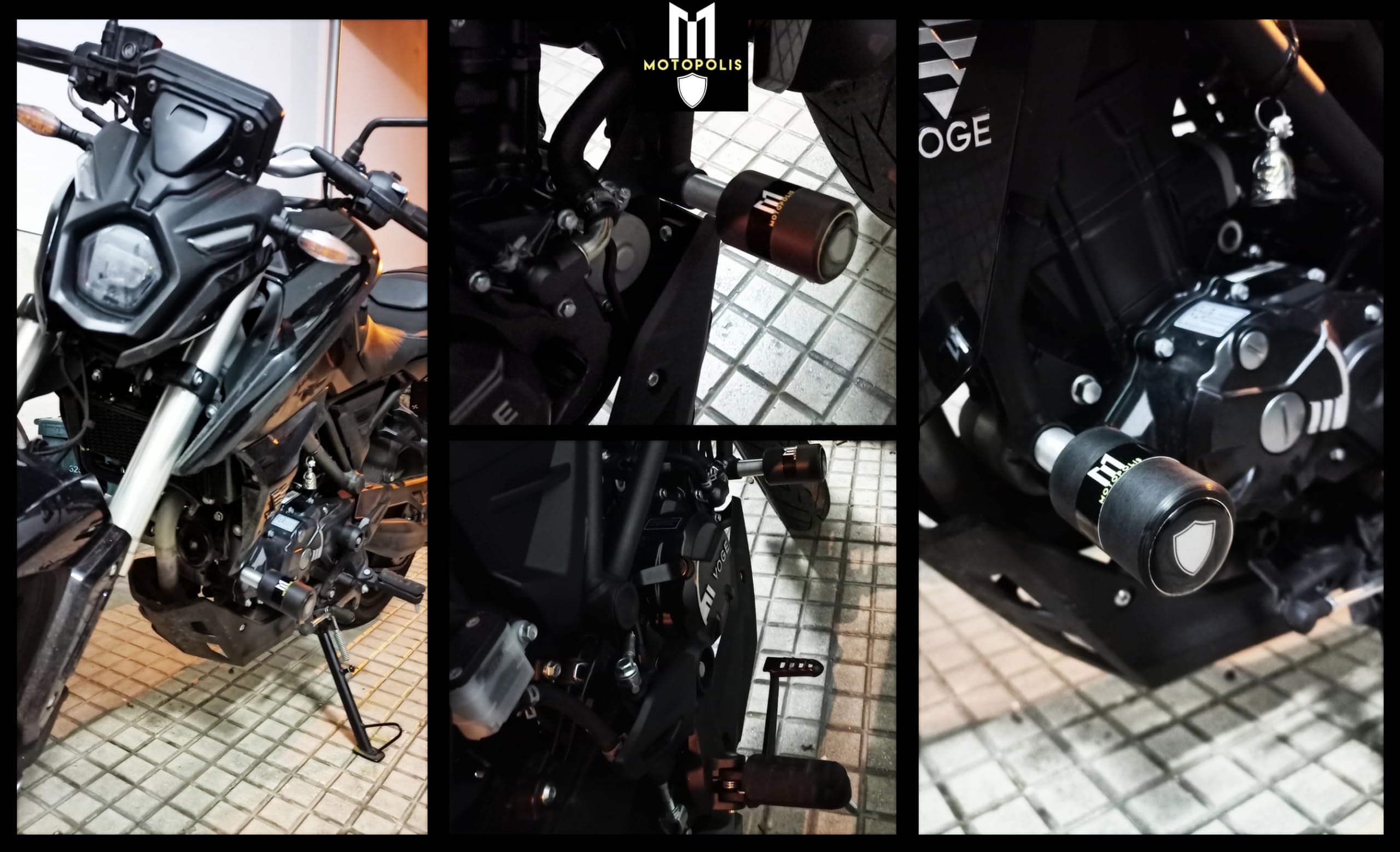 VOGE 125R - TOPES ANTICAIDA CRASH PADS PROTECTORS V2 - Protector de Moto Negro - Par de crash pads de choque sólidas - Compatible con VOGE 125R - Rear Left Outer, Rear Right Outer