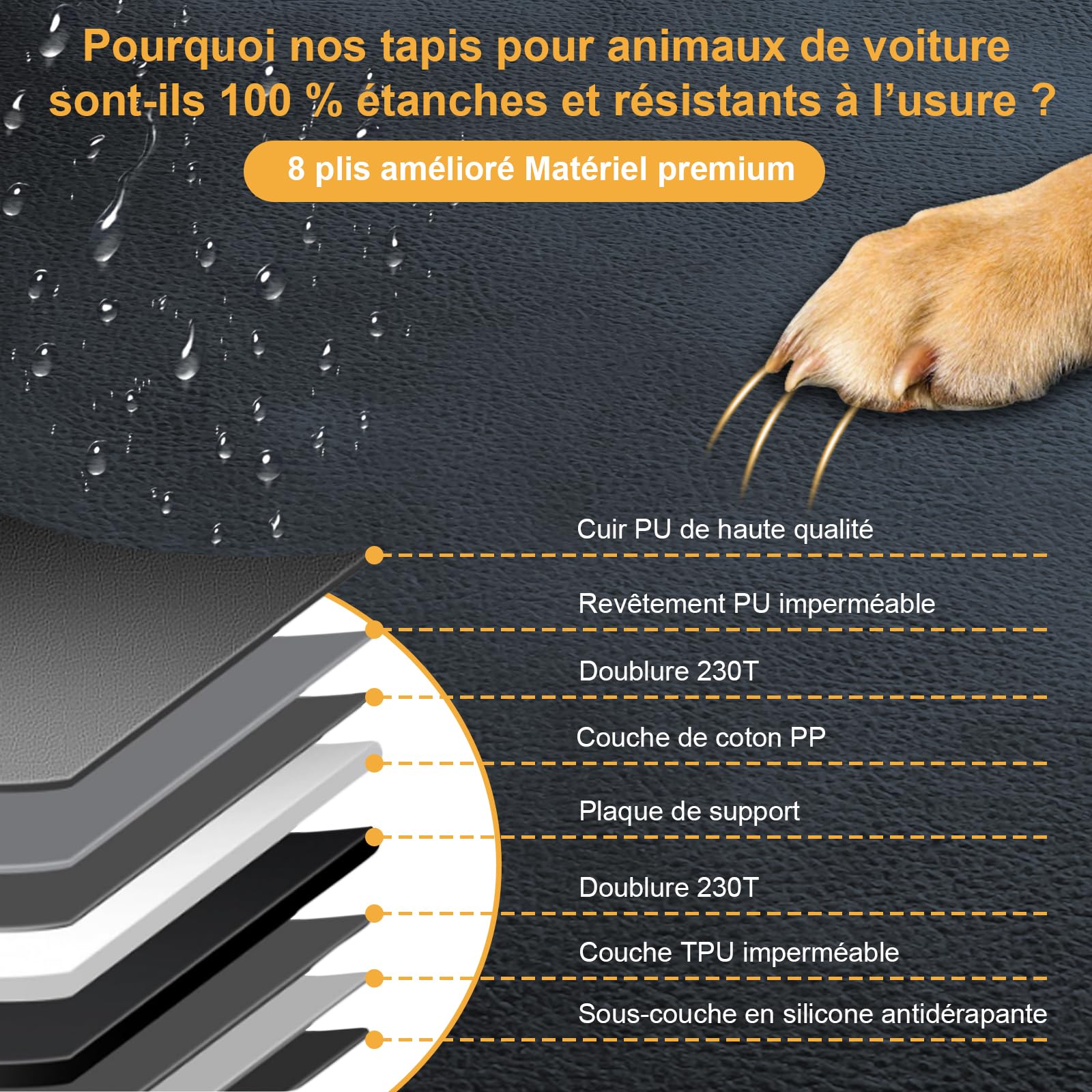 Protection Voiture Chien, Support Solide, Dessous Rigide, Tapis de Protection de Coffre en Cuir PU, Charge Maximale 180kg, 100% Étanche et Résistante Aux