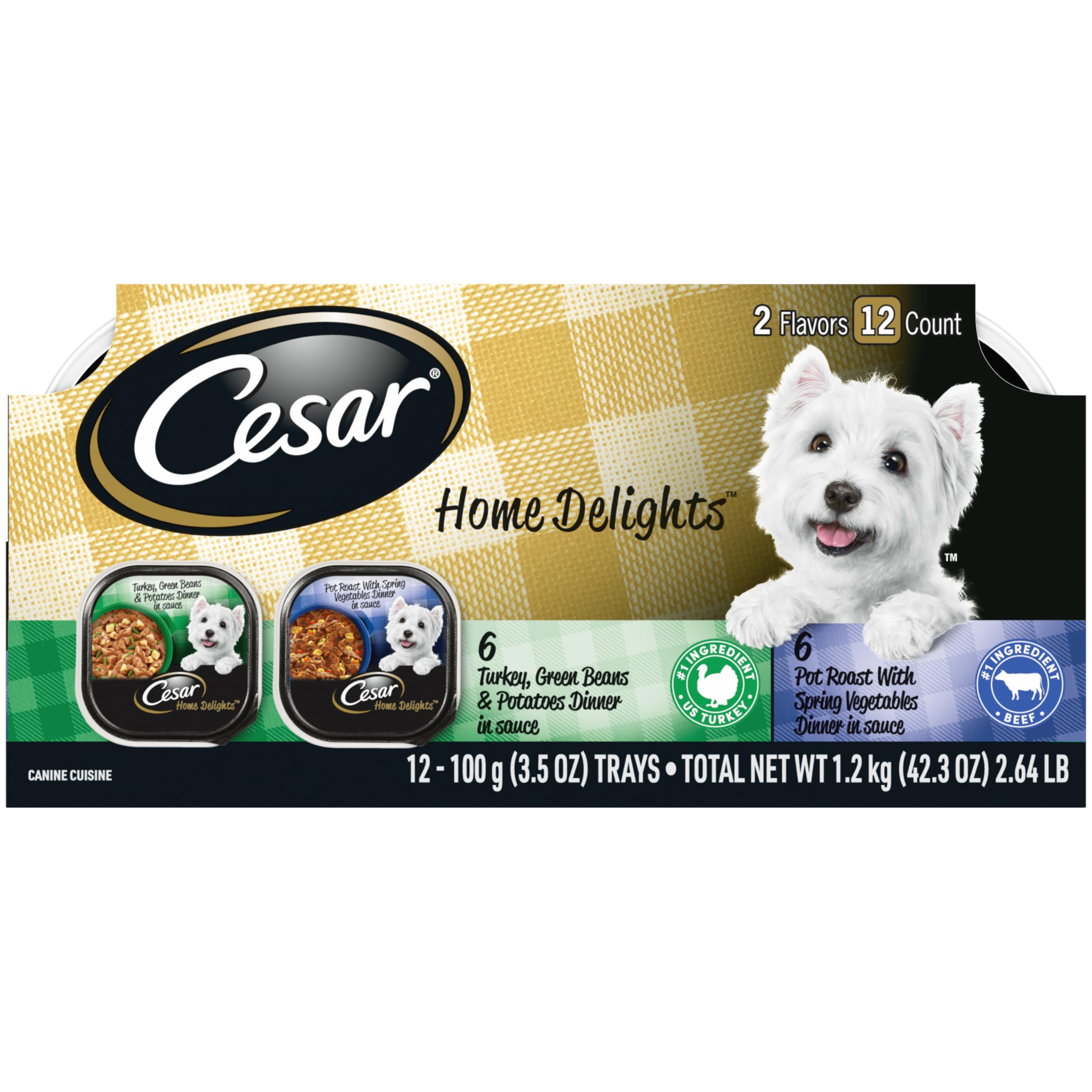 Cesar Home Delights Wet Dog Food Turkey & Pot Roast Variety Pack, (Pack Of 12) 3.5 Oz. Trays