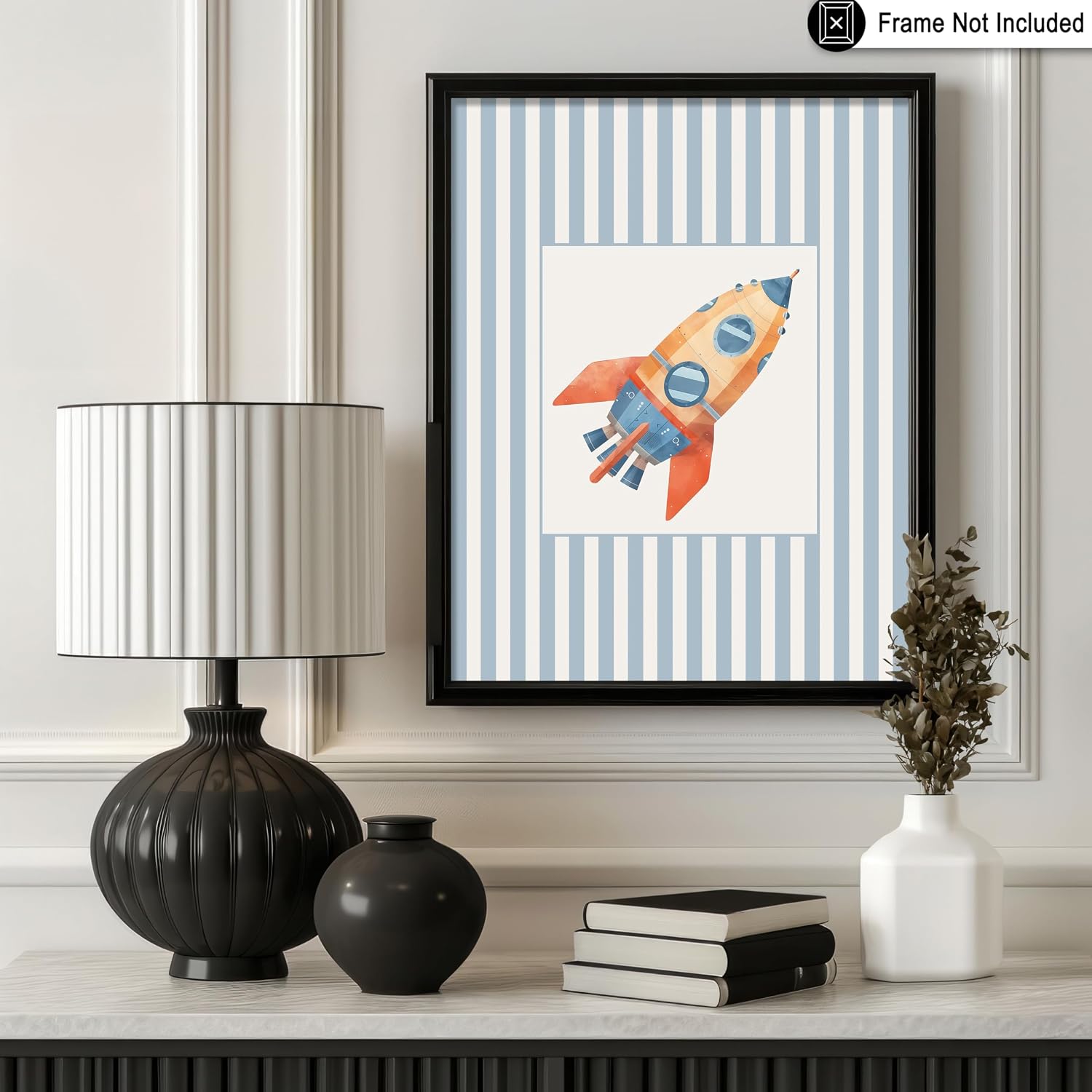 Poster Master Nursery Poster - Rocket Ship Print - Minimal Space Rocket Art - Playroom Art - Cute Nursery Wall Art - Boho Kid's Room Decor - 8x10 UNFRAMED Wall Art