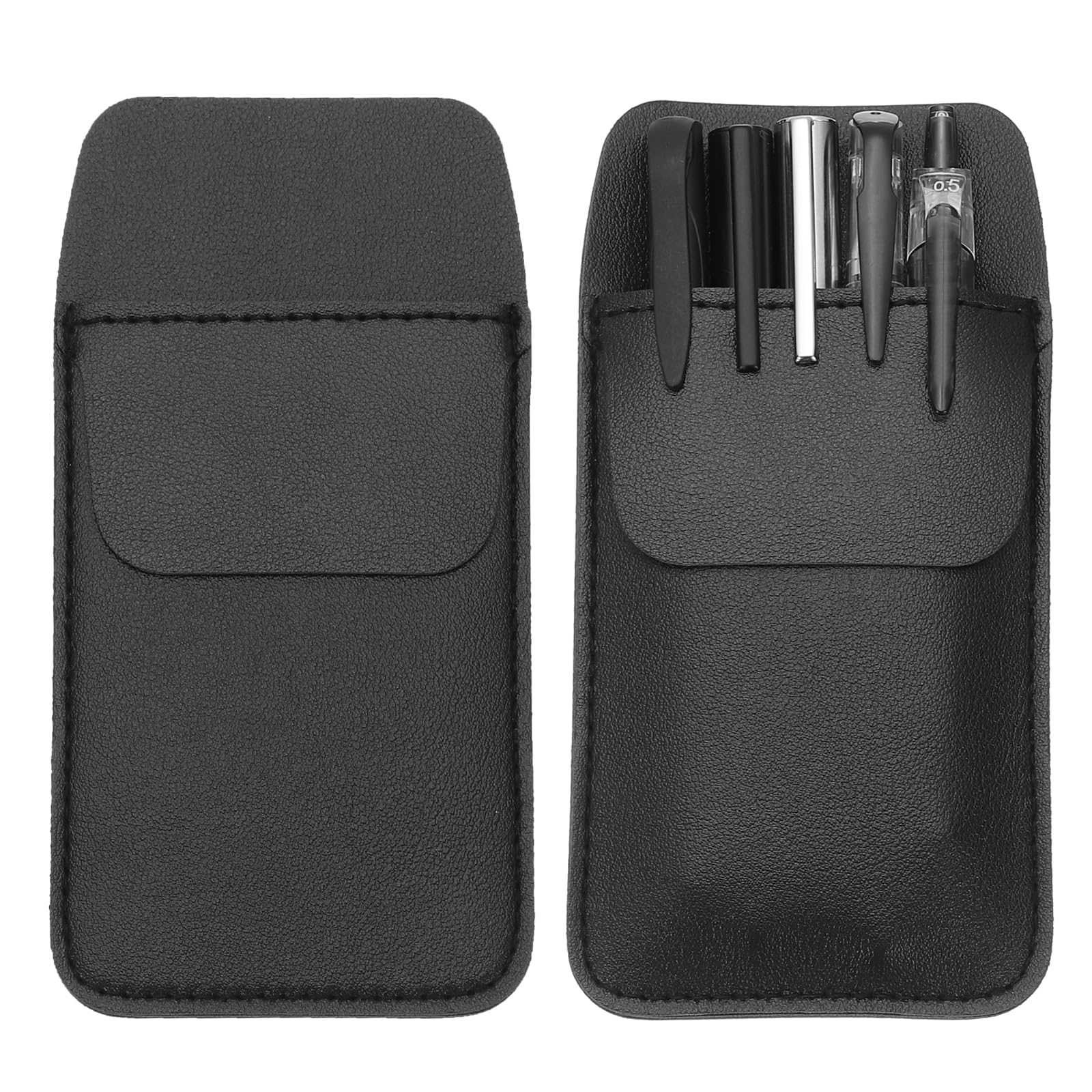 PATIKIL 2 Pack Leather Pocket Protector, MultiPurpose Pen Pocket Protector Pen Holder Organizer Pouch Pencil Sleeve for Heavy Duty Shirts Lab Coats Pointers Notes Card Office, Black